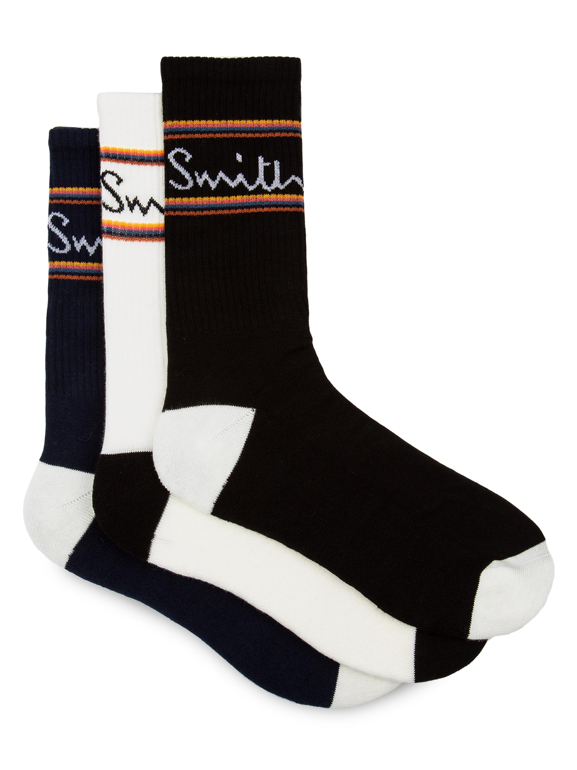 Paul Smith Men's 3-Pair Cotton-Blend Logo Socks