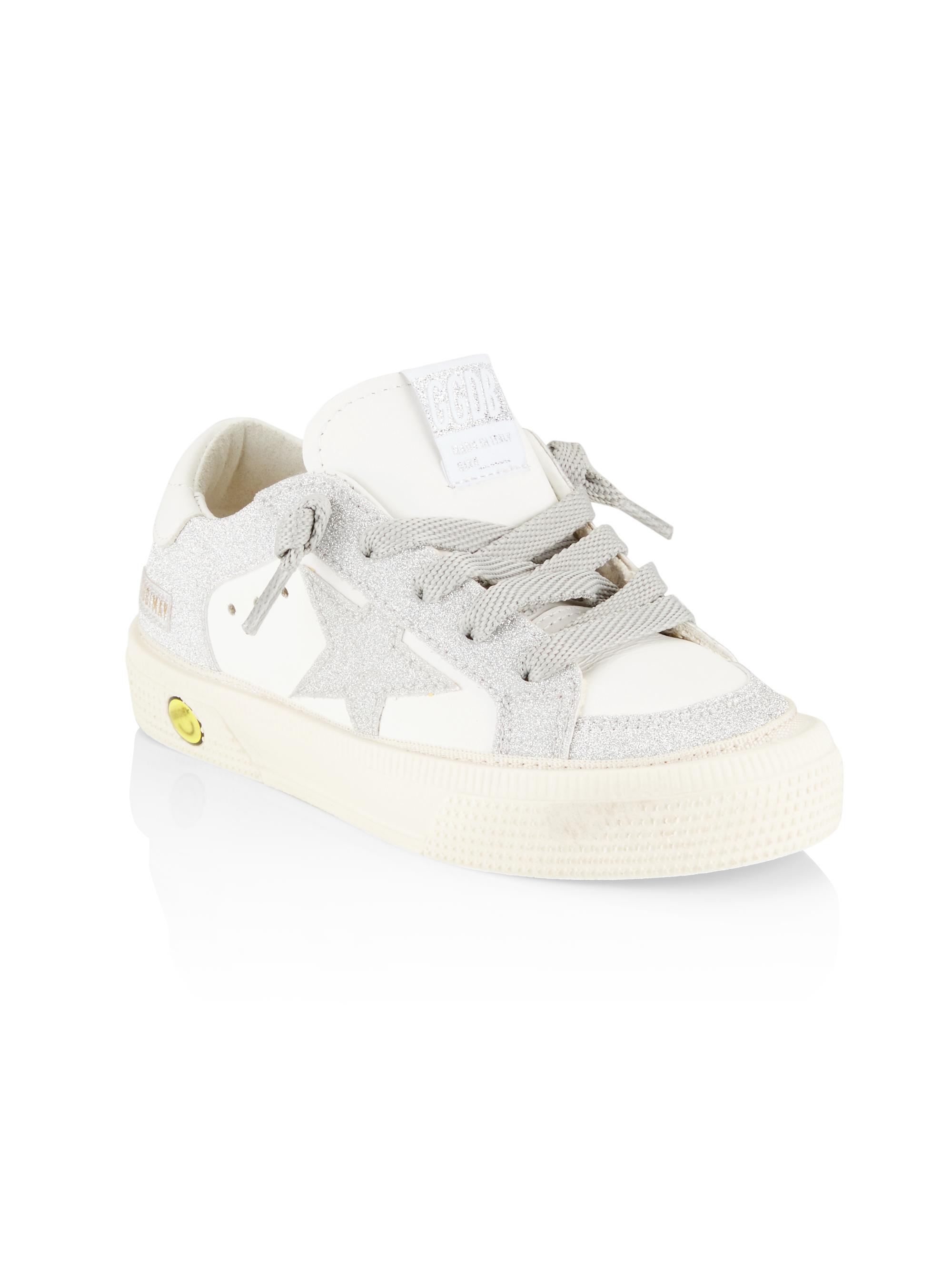 Golden Goose Baby's, Little Girl's & Girl's May Glitter Star Sneakers - White Silver 13 (Child)