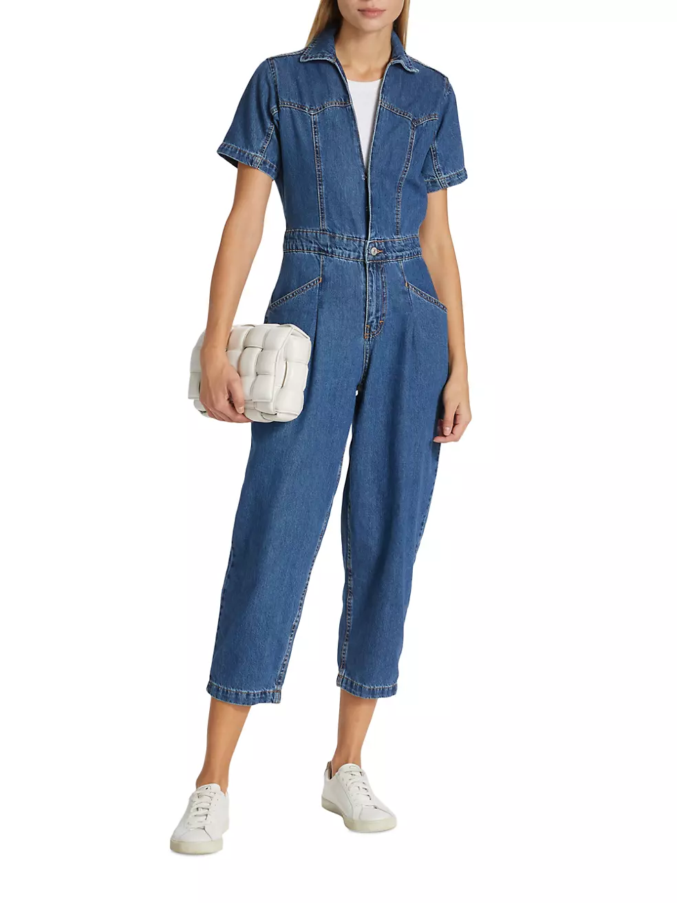FREE PEOPLE Denim MARLA Coverall Jumpsuit – Silver Accents