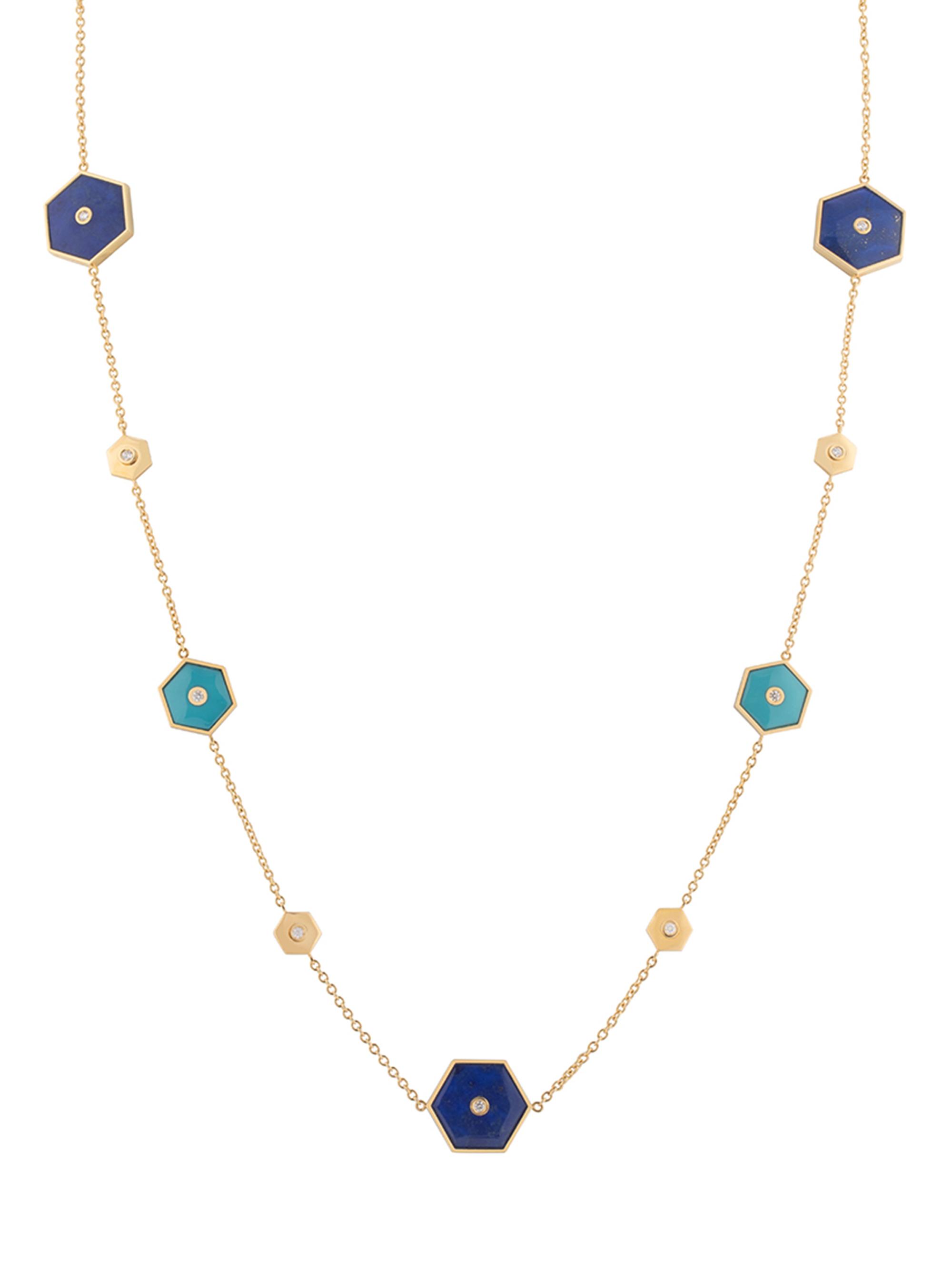Miseno Women's Baia 18K Yellow Gold, Turquoise, Lapis Lazuli & 1.08 TCW Diamond Station Necklace - Yellow Gold
