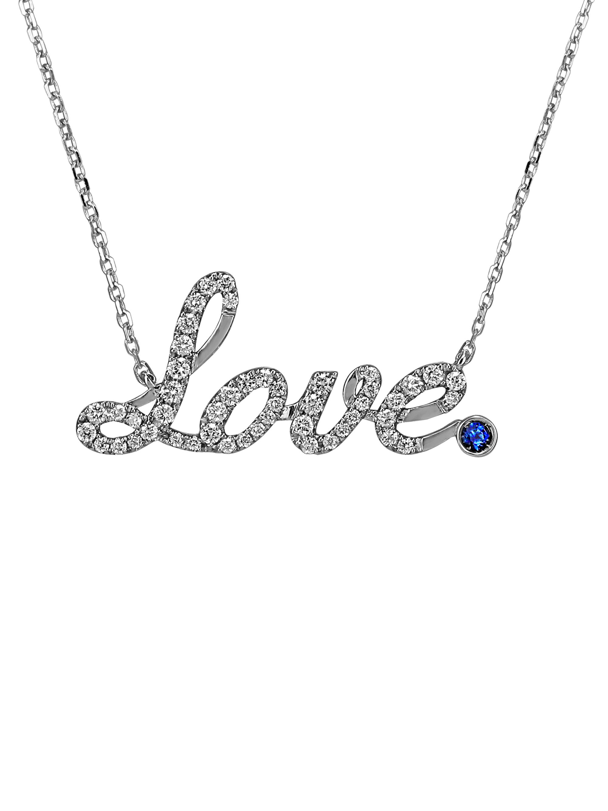 Jacob & Co. Women's Sentiments 18K White Gold, 0.26 TCW Diamond & Blue Sapphire "Love" Pendant Necklace - White Gold