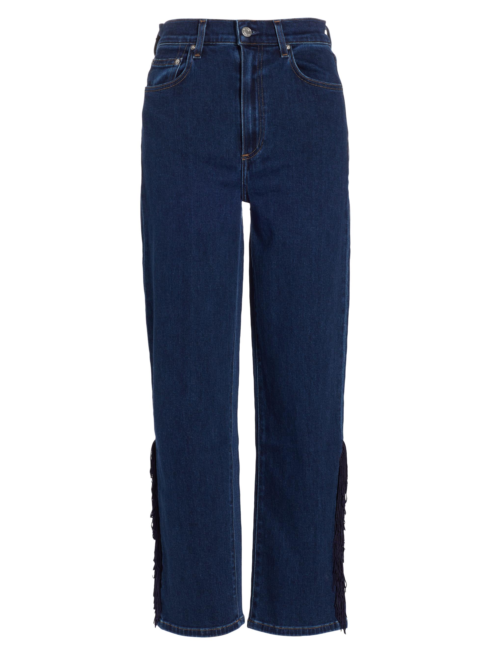 Le Jean Women's Sabine Fringe High-Rise Cropped Straight-Leg Jeans - Dark Night