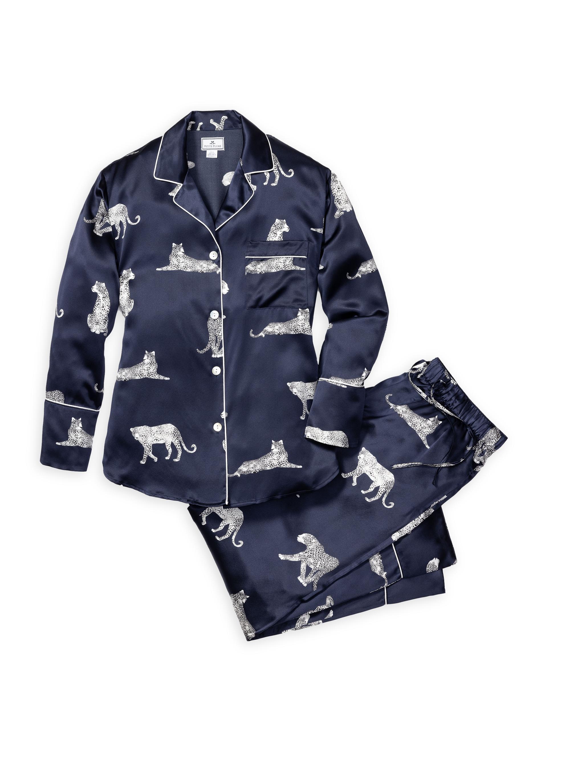 Petite Plume 2-Piece Mulberry Silk Panthere De Nuit Pajama Set - Navy