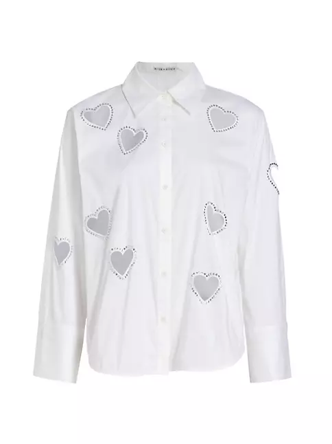 Shop Alice + Olivia Finley Crystal-Embellished Heart Cut Out Shirt