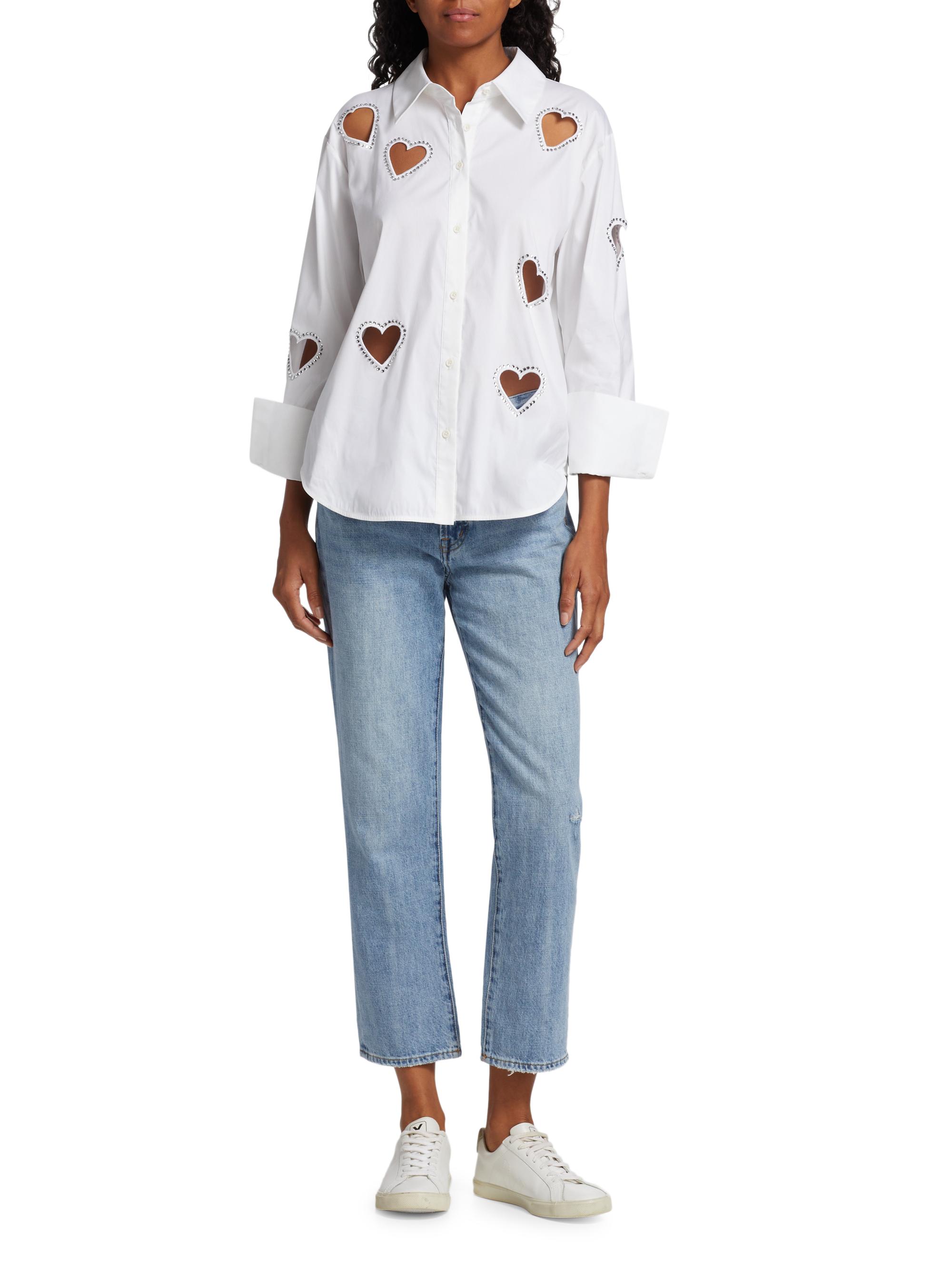 ALICE + OLIVIA Finley Crystal-Embellished Heart Cut Out Shirt