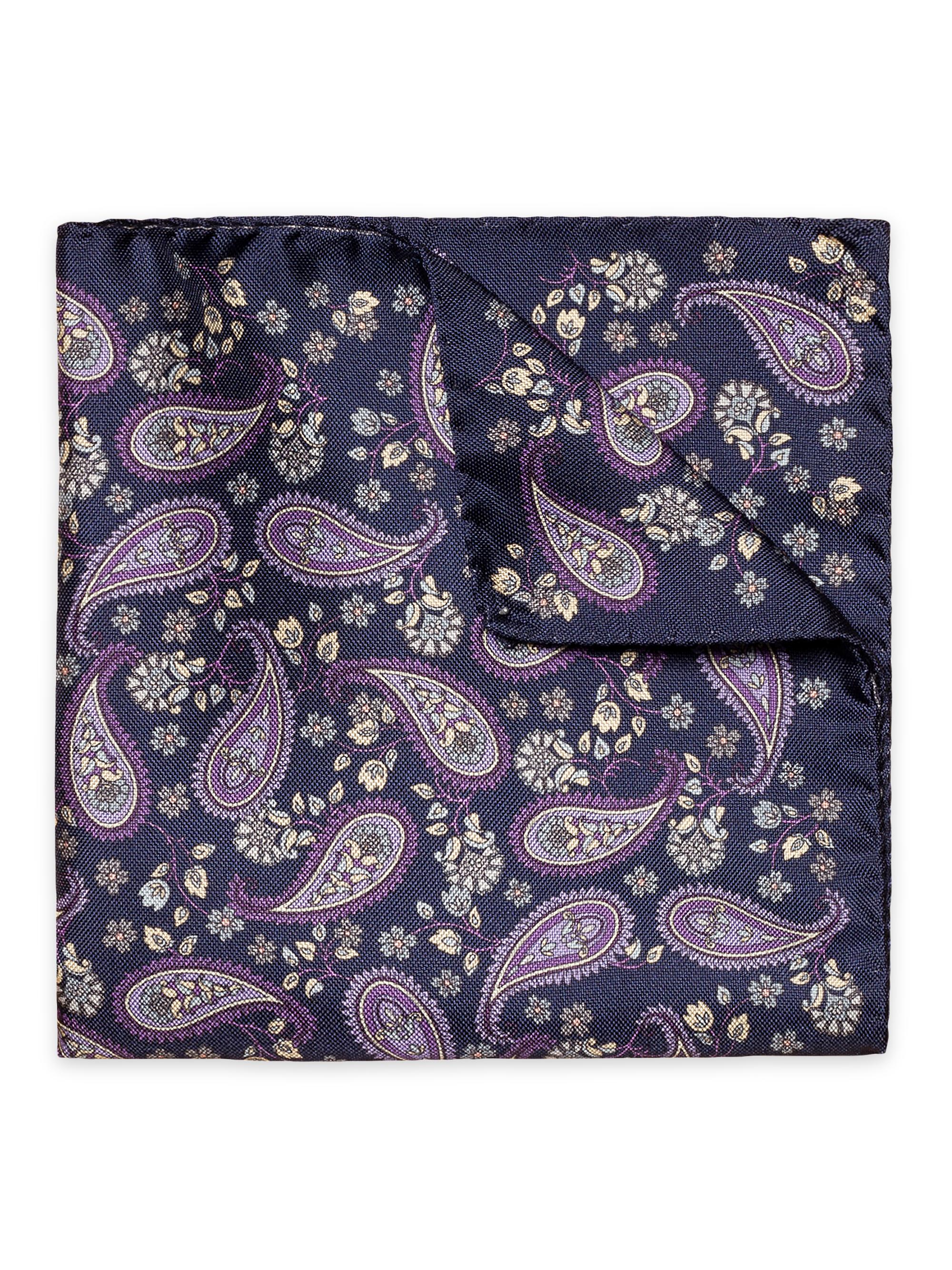 Eton Men's Paisley Silk Pocket Square - Blue