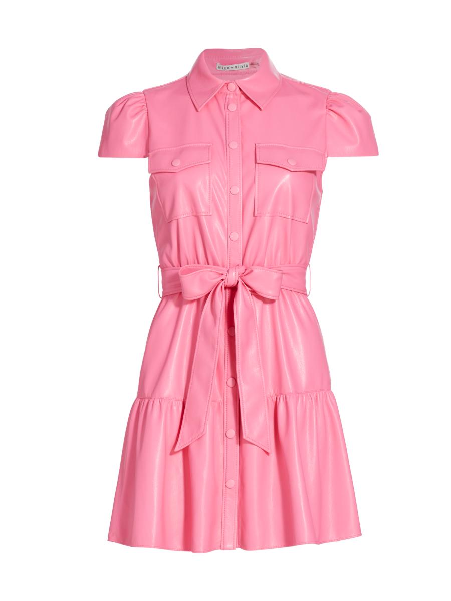 chinese dress ladies Alice & Olivia Miranda Vegan Leather Short Sleeve Mini Dress