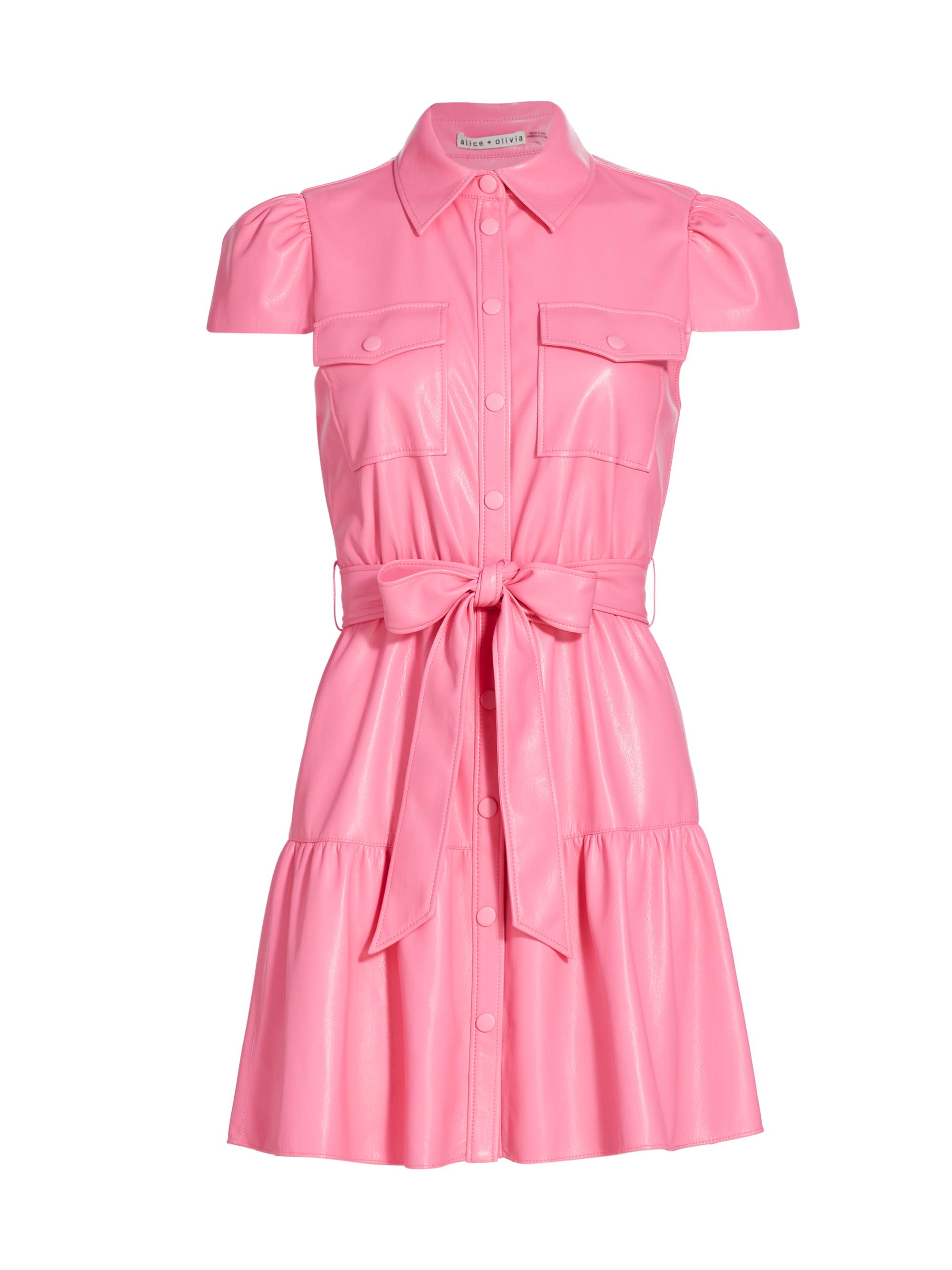 chinese dress ladies Alice & Olivia Miranda Vegan Leather Short Sleeve Mini Dress
