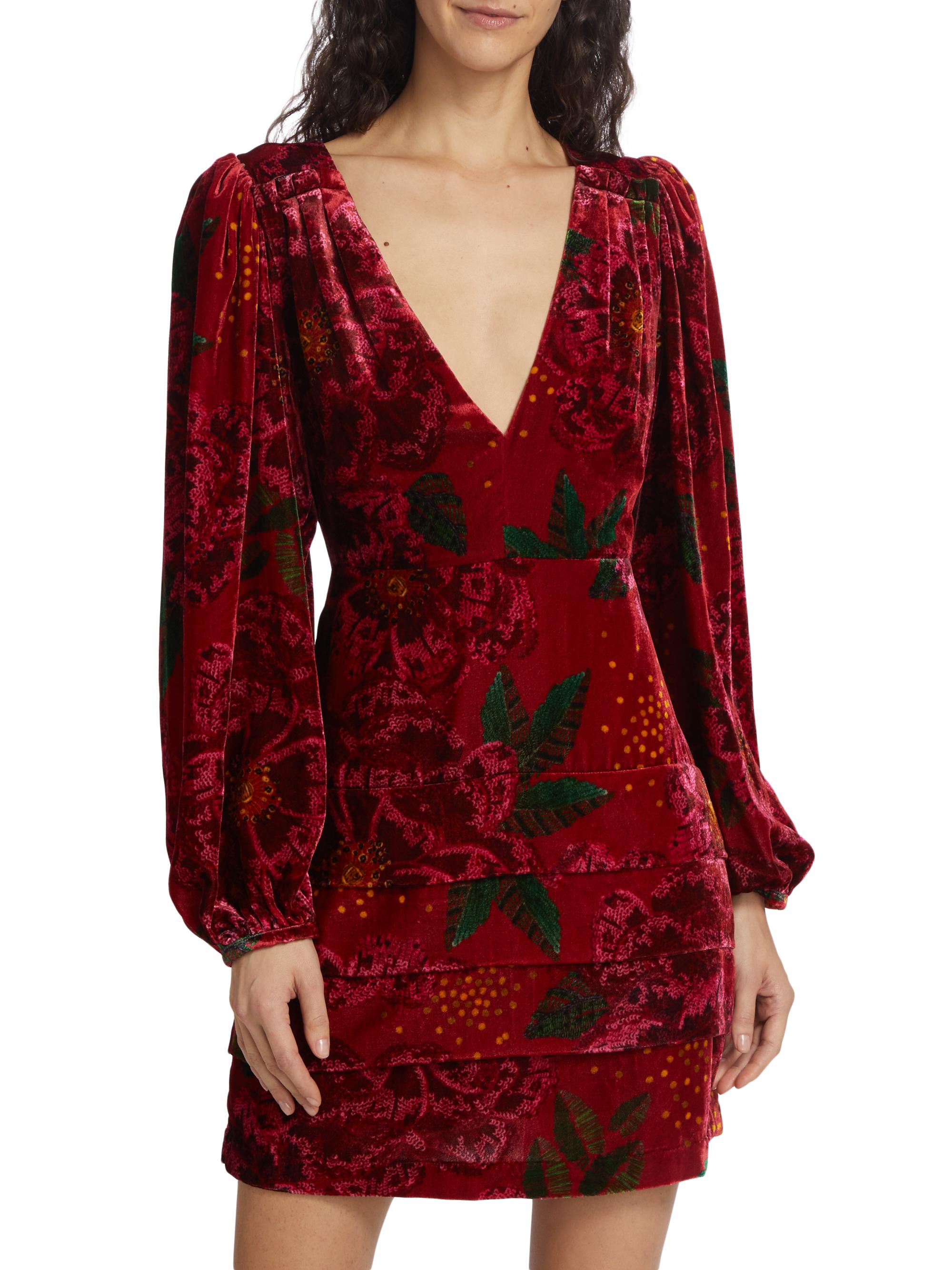 Farm Rio Shiny Flowers Velvet Minidress | Saks Fifth Avenue