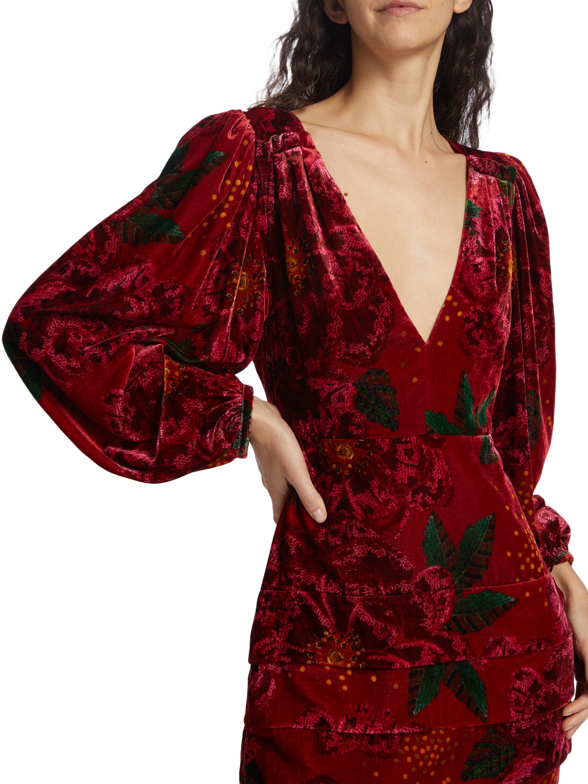 red shiny flowers mini dress by farm rio Red Flower Mini Dress by Farm Rio