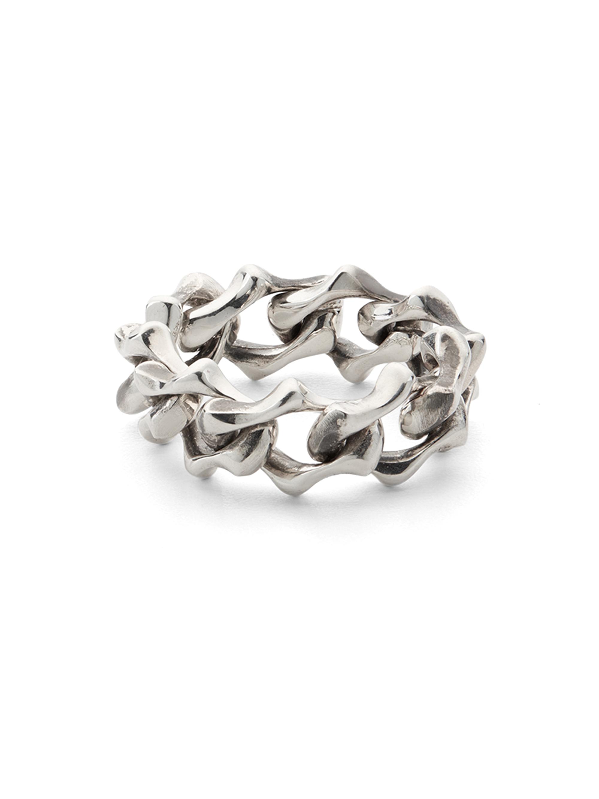 Emanuele Bicocchi Men's Unisex Sterling Silver Soft Sharp Chain Ring - Silver
