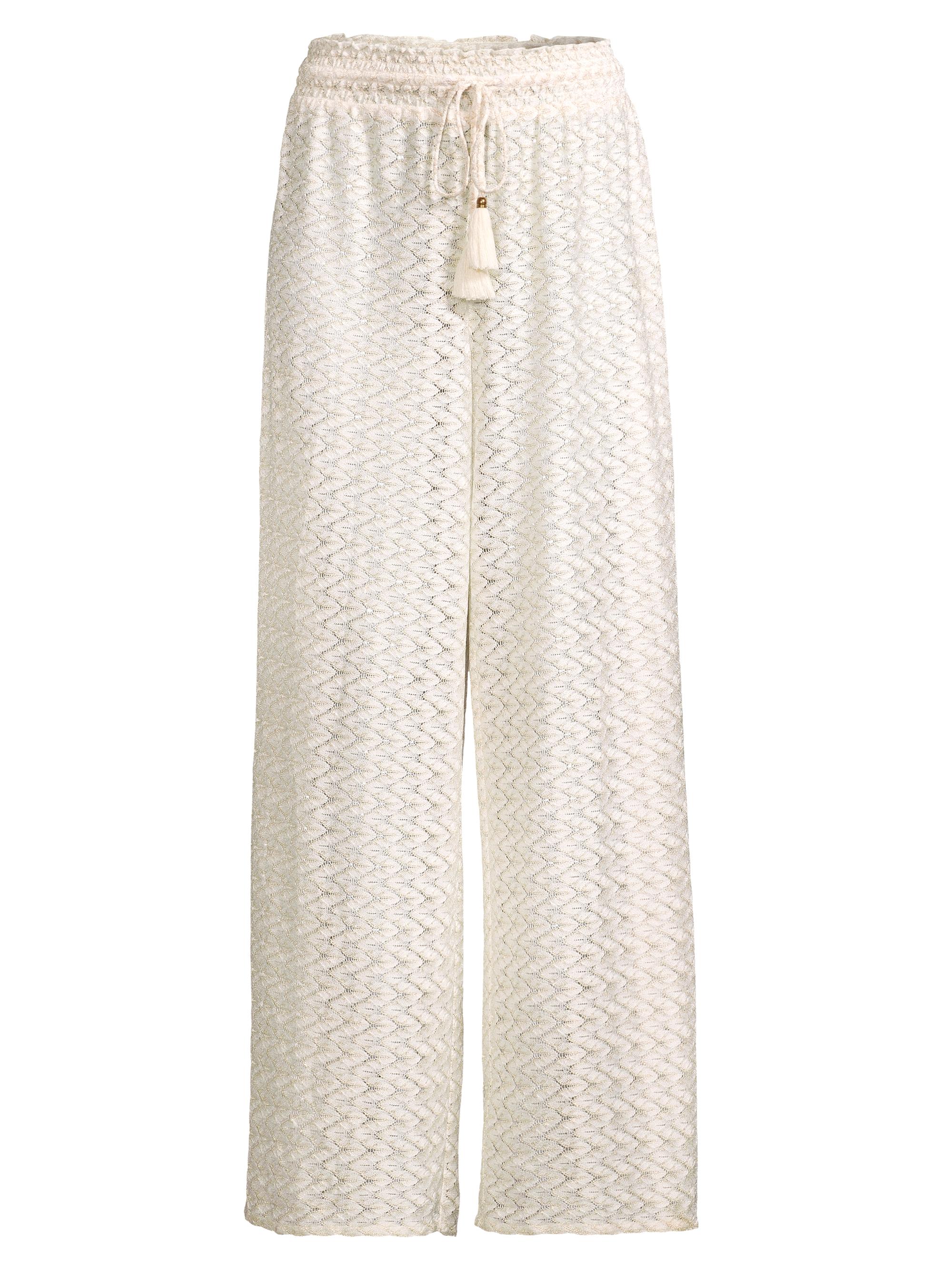 Ramy Brook Women's Glora Metallic Wide-Leg Knit Pants - White Zigzag