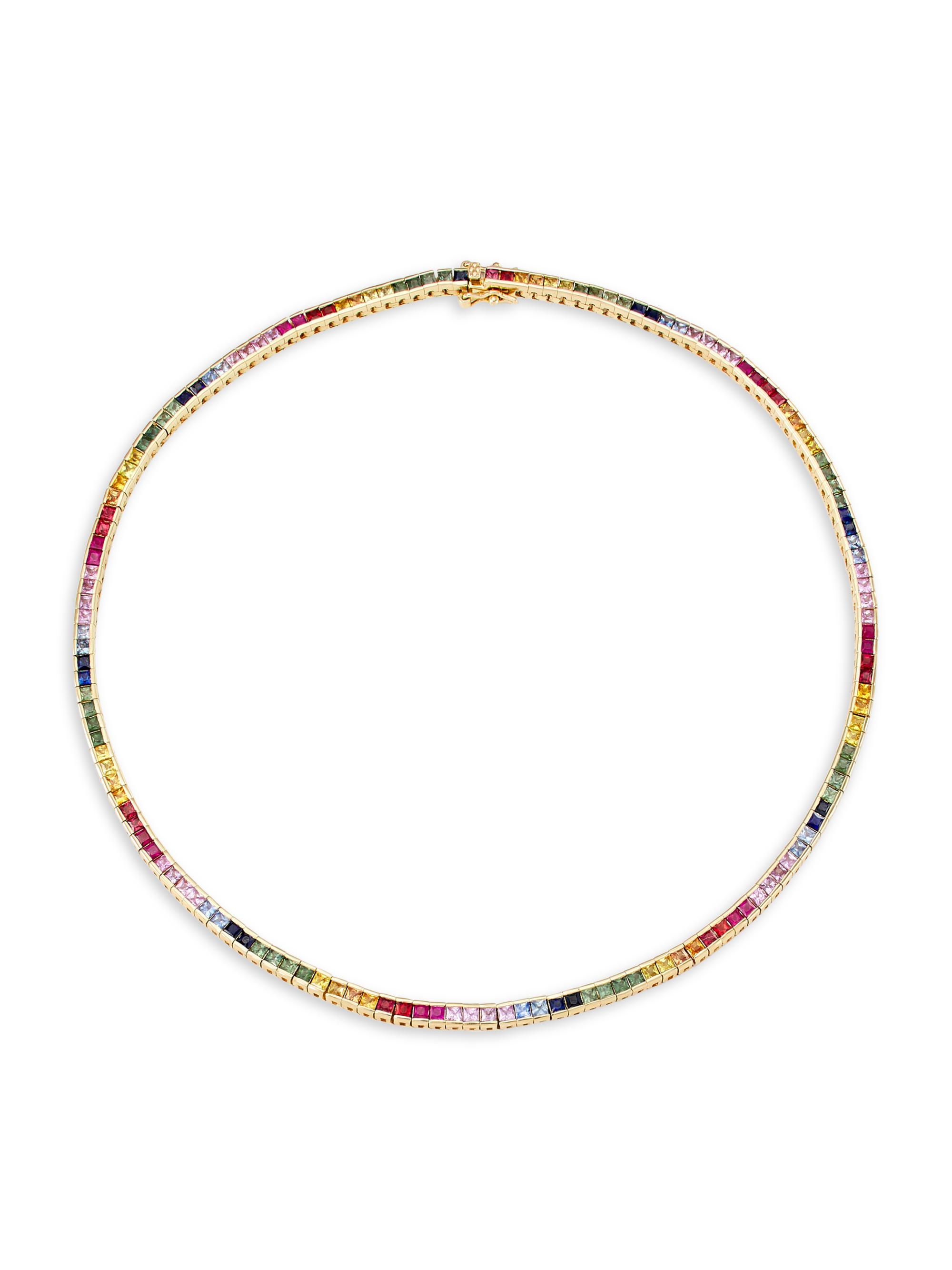 Mateo Women's Rainbow 14K Yellow Gold & Sapphire Tennis Necklace