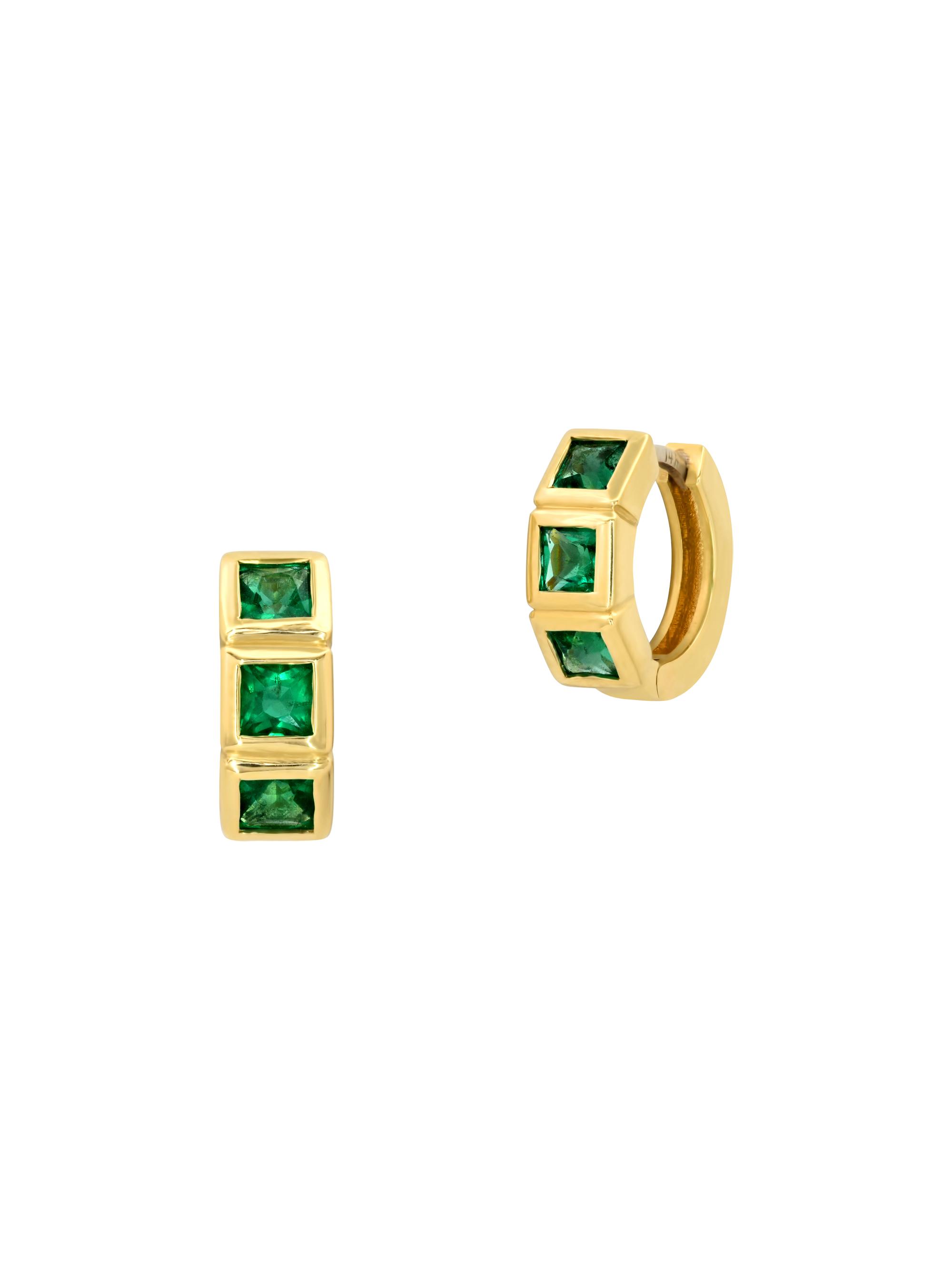 Shylee Rose Jewelry Women's 14K Yellow Gold & Emerald Framed Huggie Hoop Earrings - Emerald