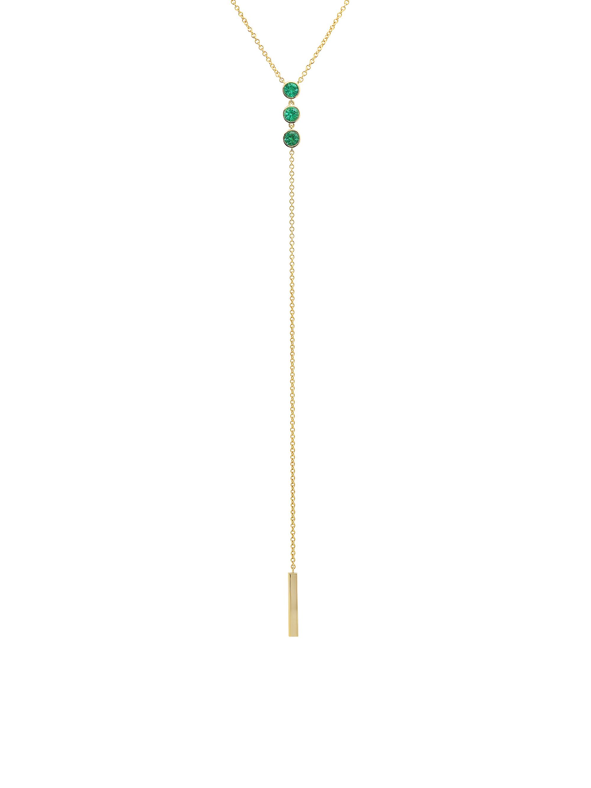 Shylee Rose Jewelry Women's 14K Yellow Gold & 3 Bezel Emerald Drop Lariat Necklace - Yellow Gold