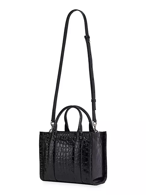 Black Croco Bag Casual Bag Black Embossed Leather Bag Large 