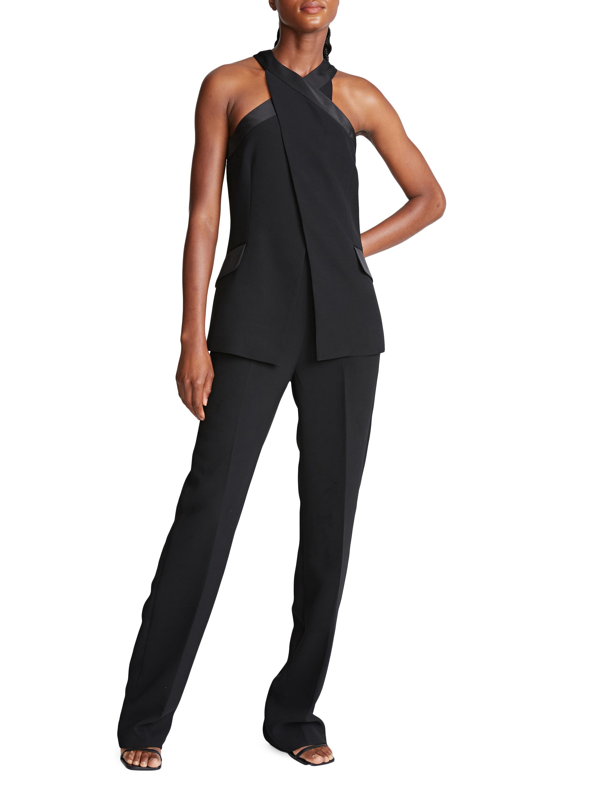 Halston Drew Satin-Trimmed Crepe Straight Jumpsuit Saks Fifth Avenue