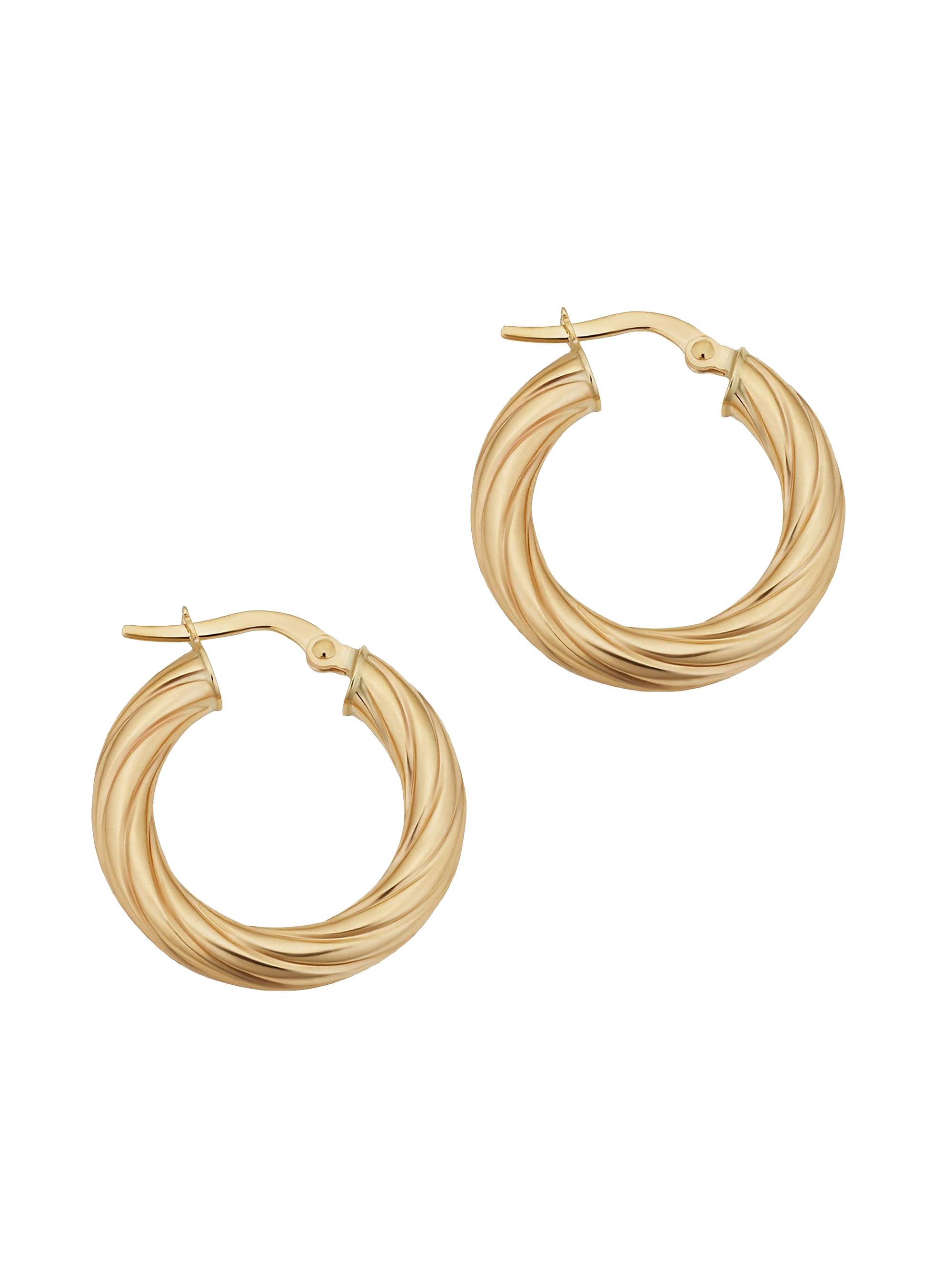 Oradina Women's 14K Yellow Solid Gold With A Twist Round Hoops - Yellow Gold