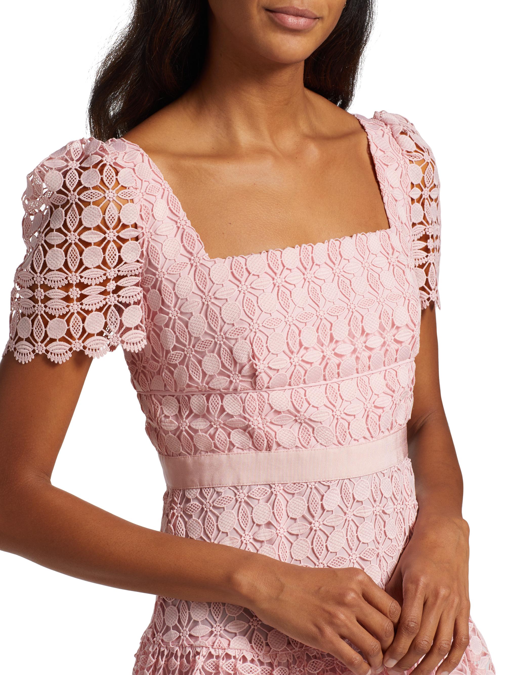 open lace back dress The Kylie Dress in Begonia Pink Lace 8 / Begonia Pink Lace main image 0