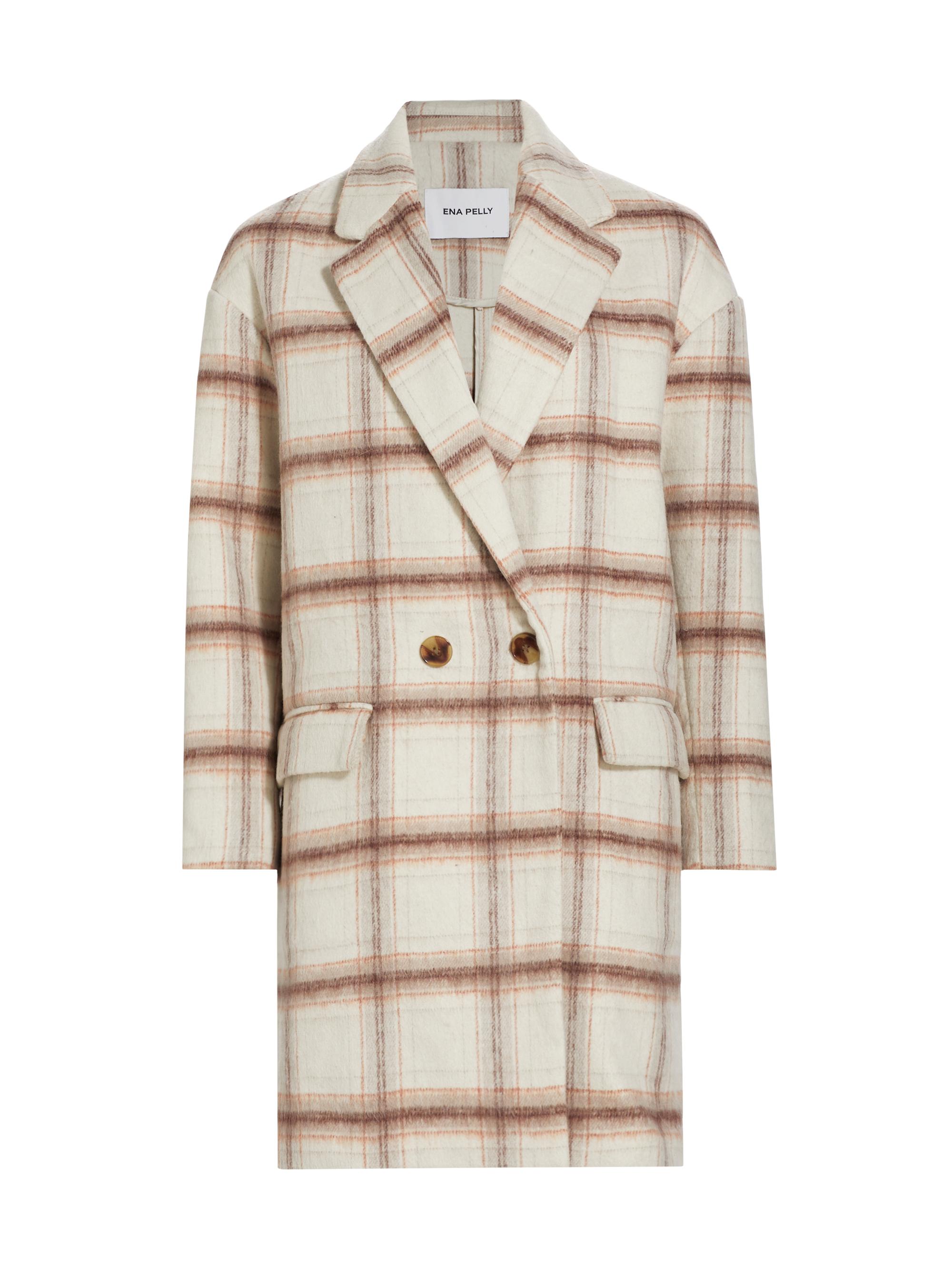 Ena Pelly Women's Plaid Wool-Blend Oversized Double-Breasted Coat - Camel Check