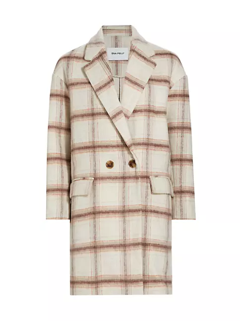 Shop Ena Pelly Plaid Wool-Blend Oversized Double-Breasted Coat
