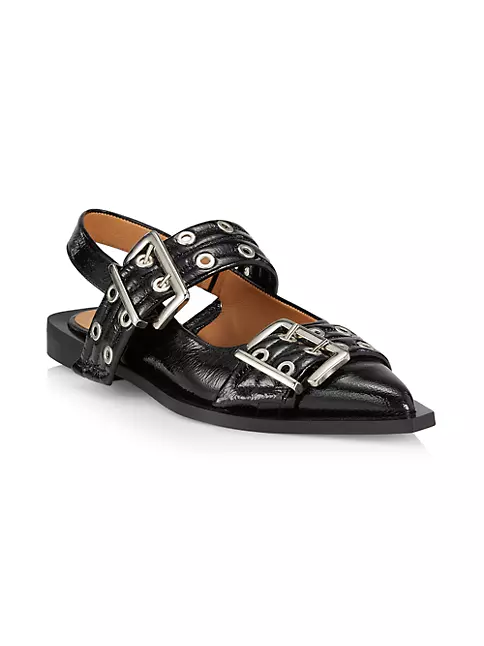 Shop Ganni Buckle Accented Patent Leather Slingbacks   Saks Fifth