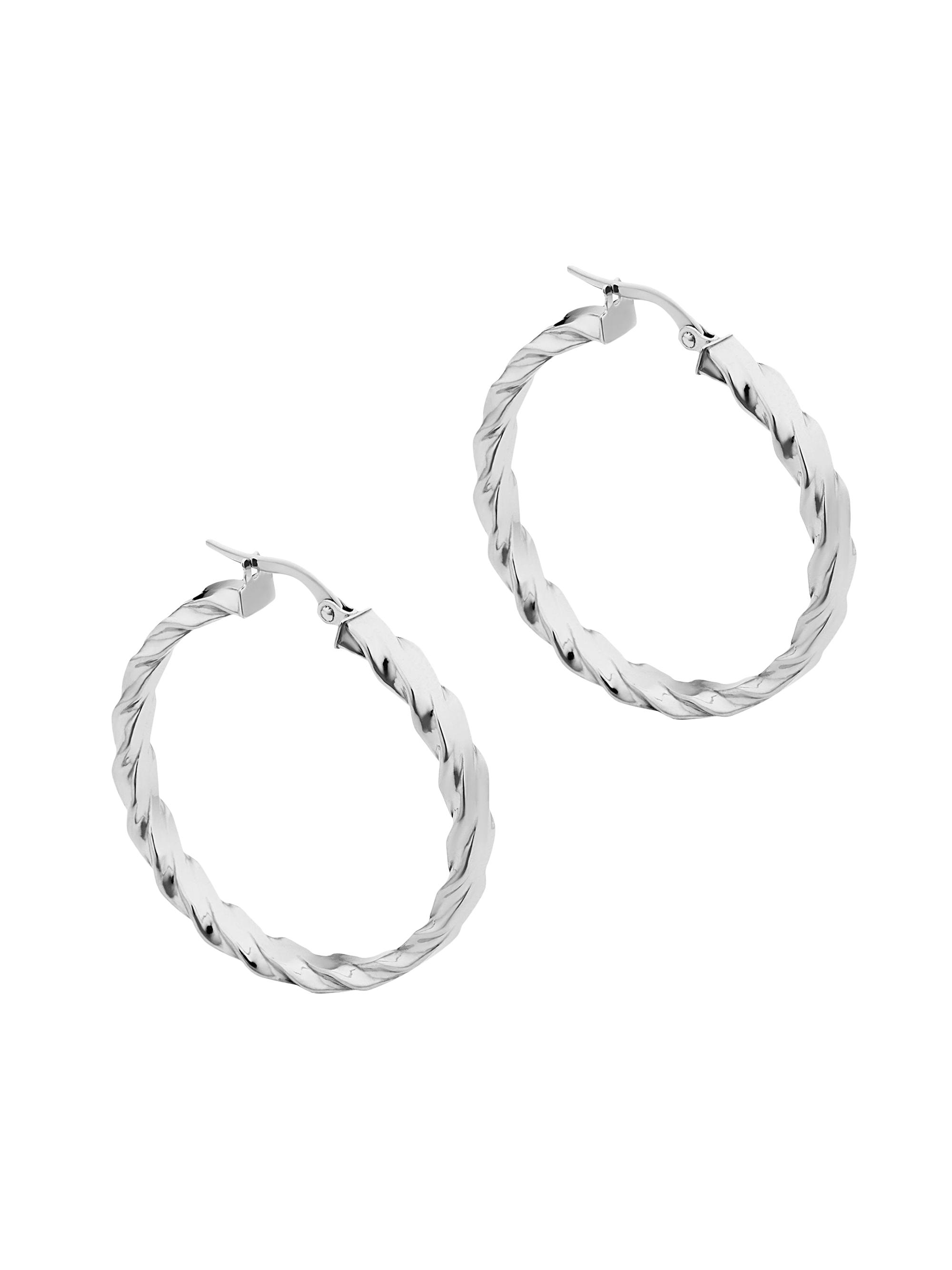 Oradina Women's 14K White Solid Gold In Vogue Bold Hoops - White Gold