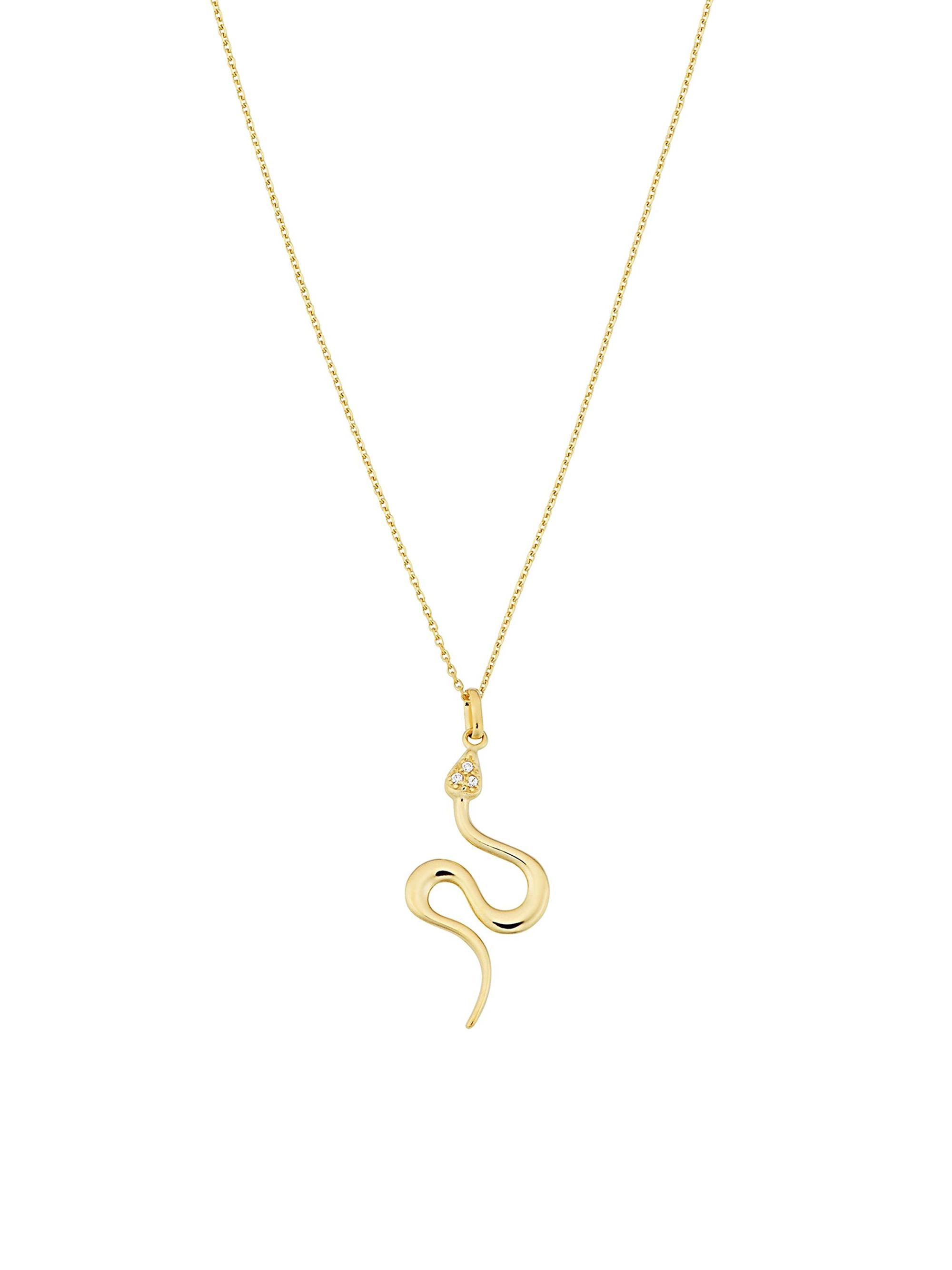Oradina Women's 14K Yellow Solid Gold White Topaz Snake Charmer Necklace - Yellow Gold