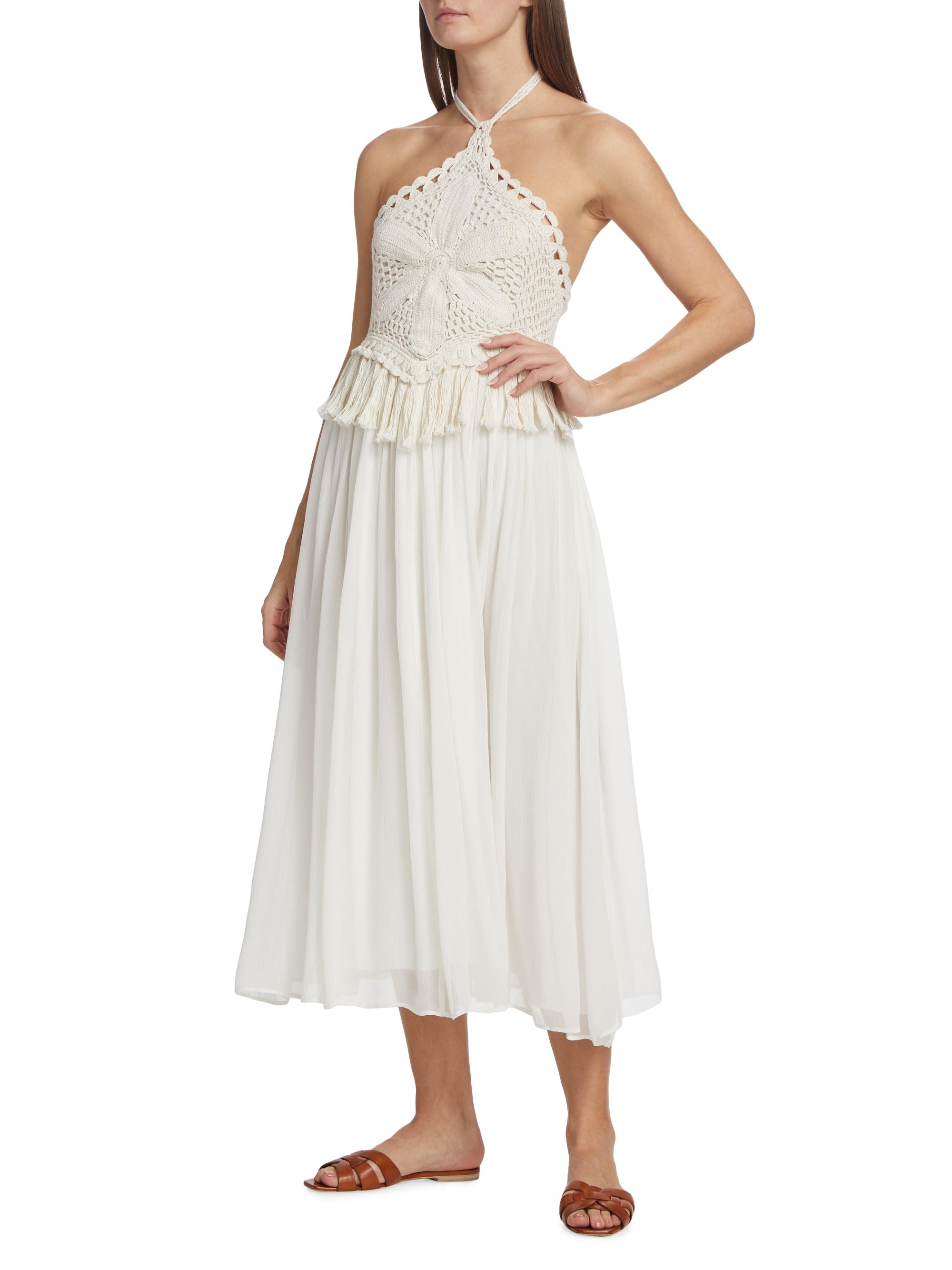 Calypso St. Barth Crochet Halter Crochet & Chiffon Maxi Dress