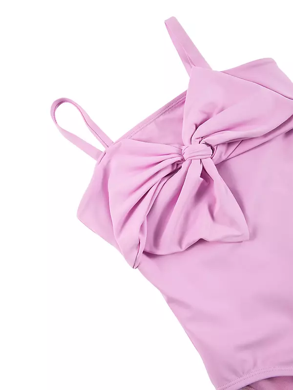Pink Posies Girls Swimsuit with Bows -  3T