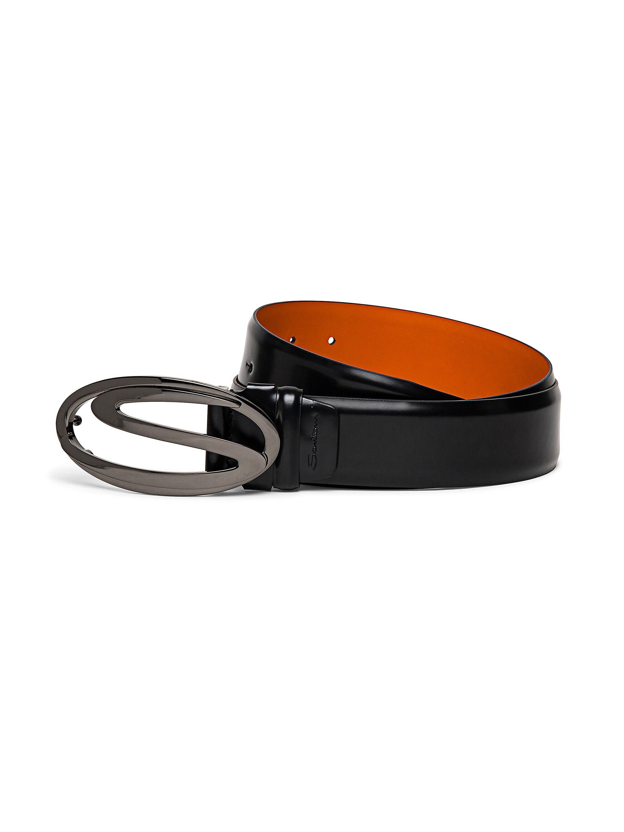 Santoni Men's Adjustable Leather Belt - Black