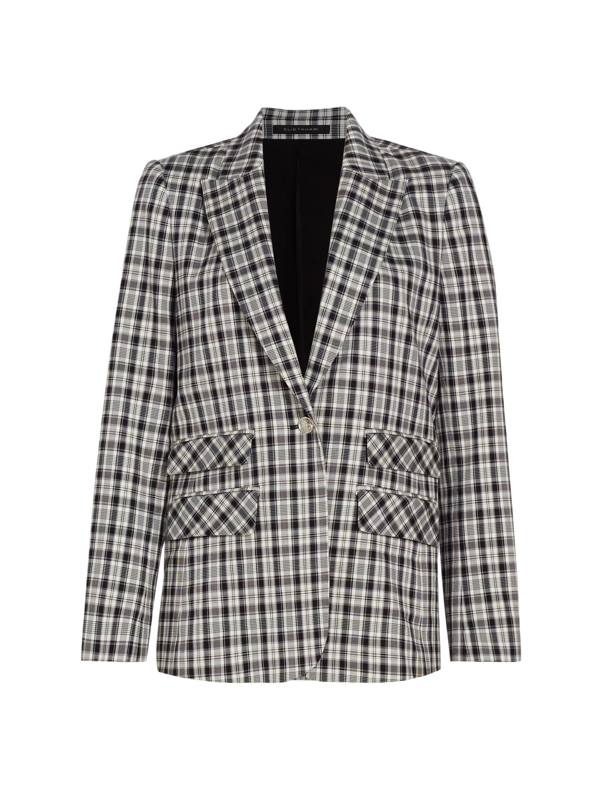 Elie Tahari Women's Plaid Single-Button Blazer - Black And White Plaid