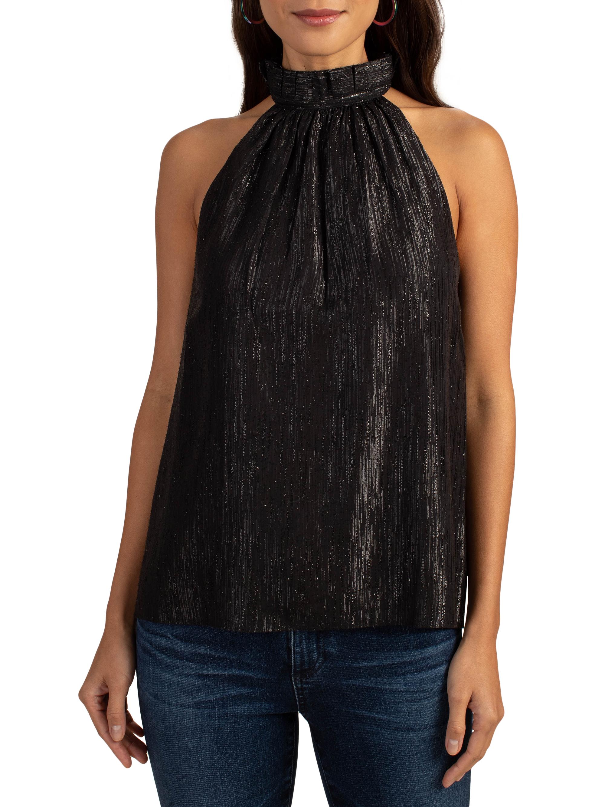 Trina Turk Women's Playful Shimmer Halter Top - Black | Thumbnail 4