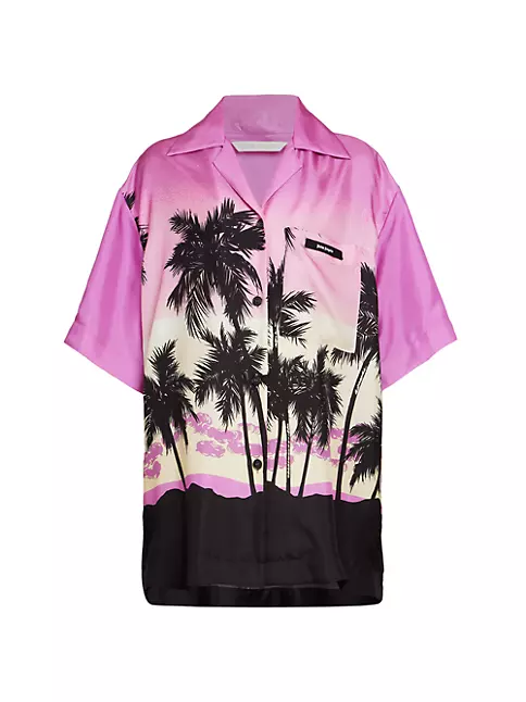 Shop Palm Angels Pink Sunset Bowling Silk Button-Up Shirt | Saks