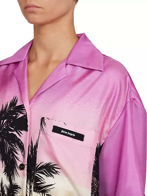 Shop Palm Angels Pink Sunset Bowling Silk Button-Up Shirt | Saks