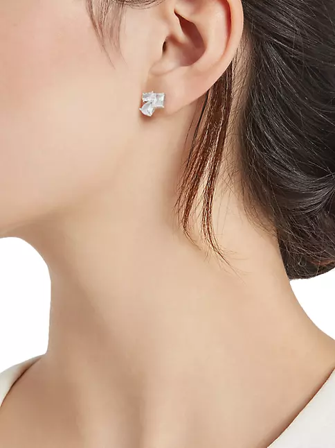 Pierre 18K-White-Gold-Plated & Cubic Zirconia Stud Earrings