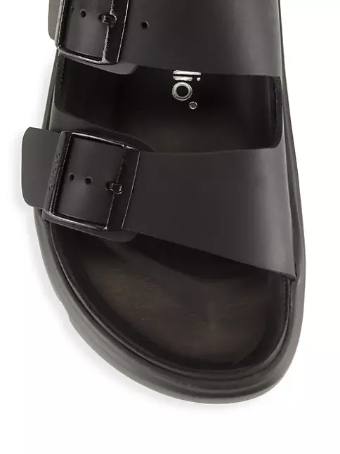 Birkenstock Arizona Natural Leather Black Platform Two-Strap Sandals