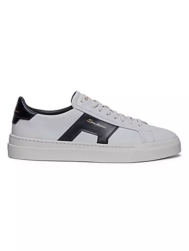 Double Buckle Leather Sneakers