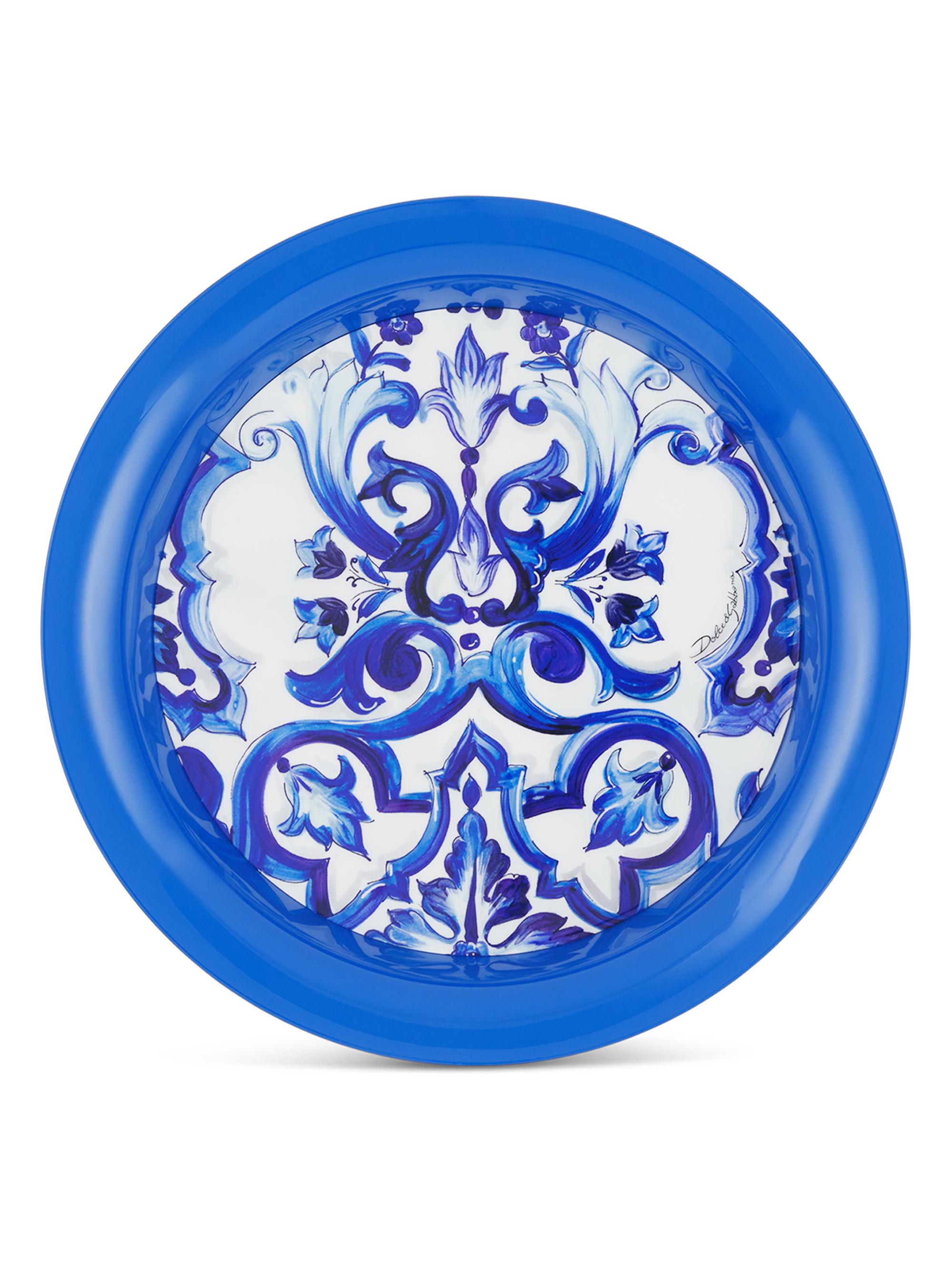 Dolce & Gabbana Blue Mediterraneo Decorative Round Tray - Blue