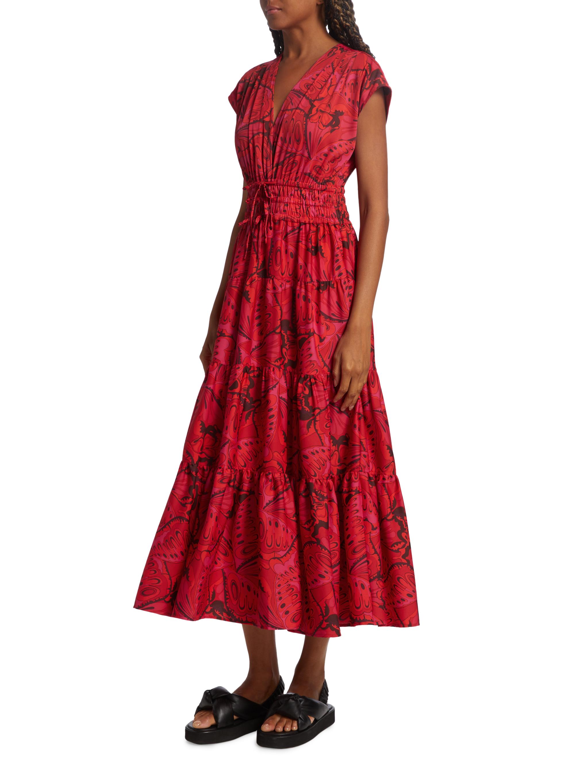 Derek Lam 10 Crosby Women's Fatima A-Line Midi-Dress - Red Multi | Thumbnail 3