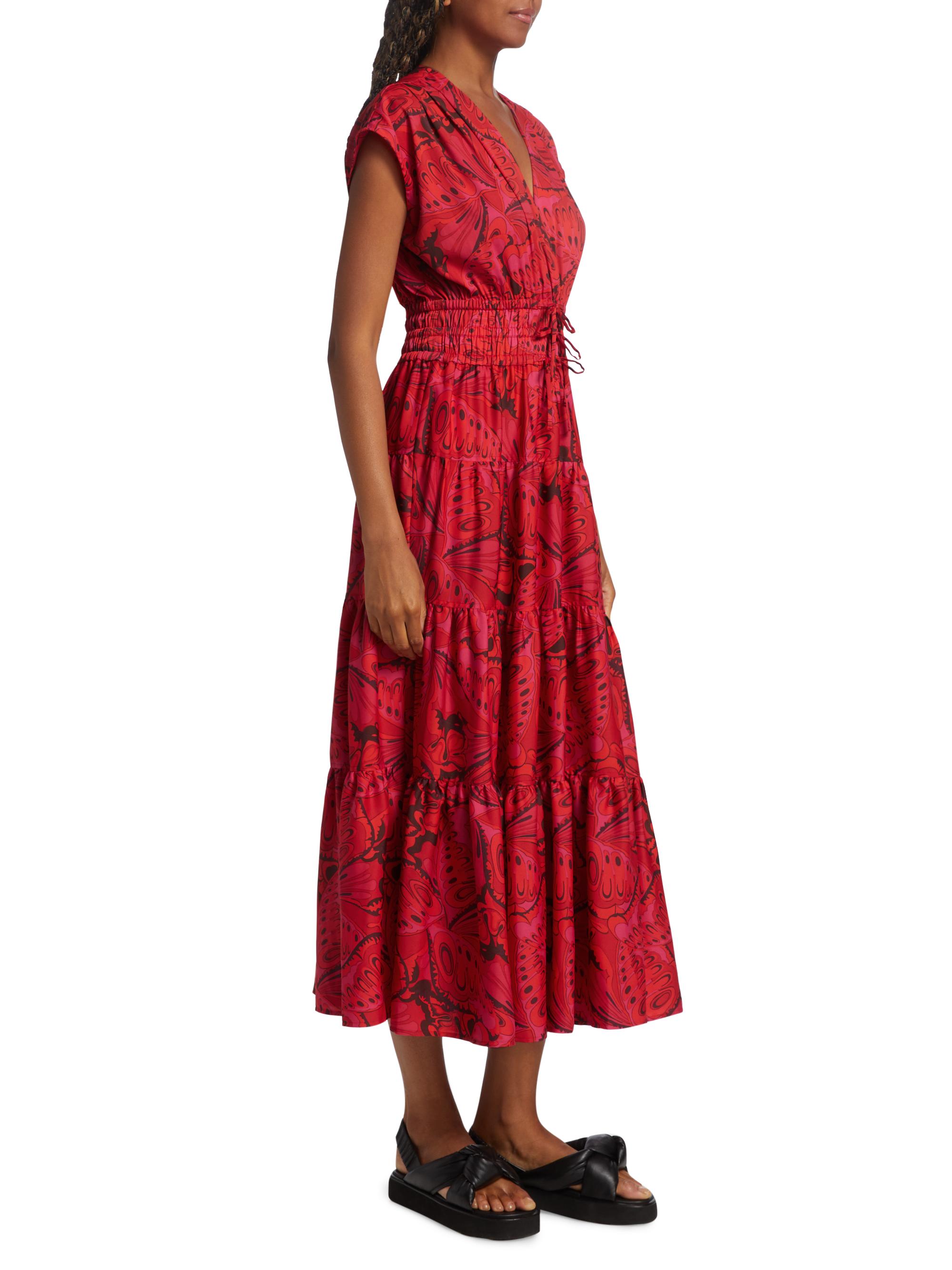 Derek Lam 10 Crosby Women's Fatima A-Line Midi-Dress - Red Multi | Thumbnail 4