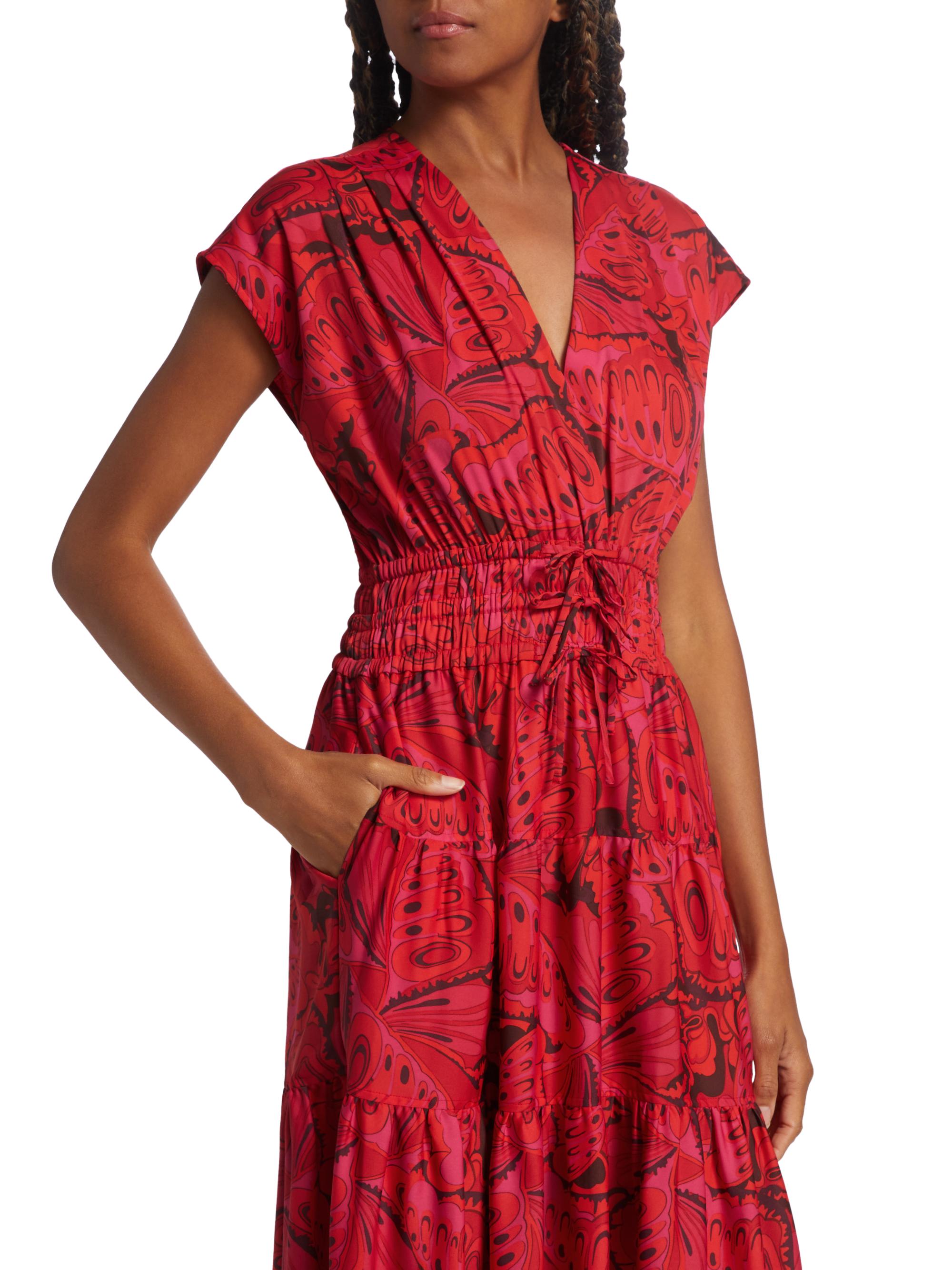 Derek Lam 10 Crosby Women's Fatima A-Line Midi-Dress - Red Multi | Thumbnail 6