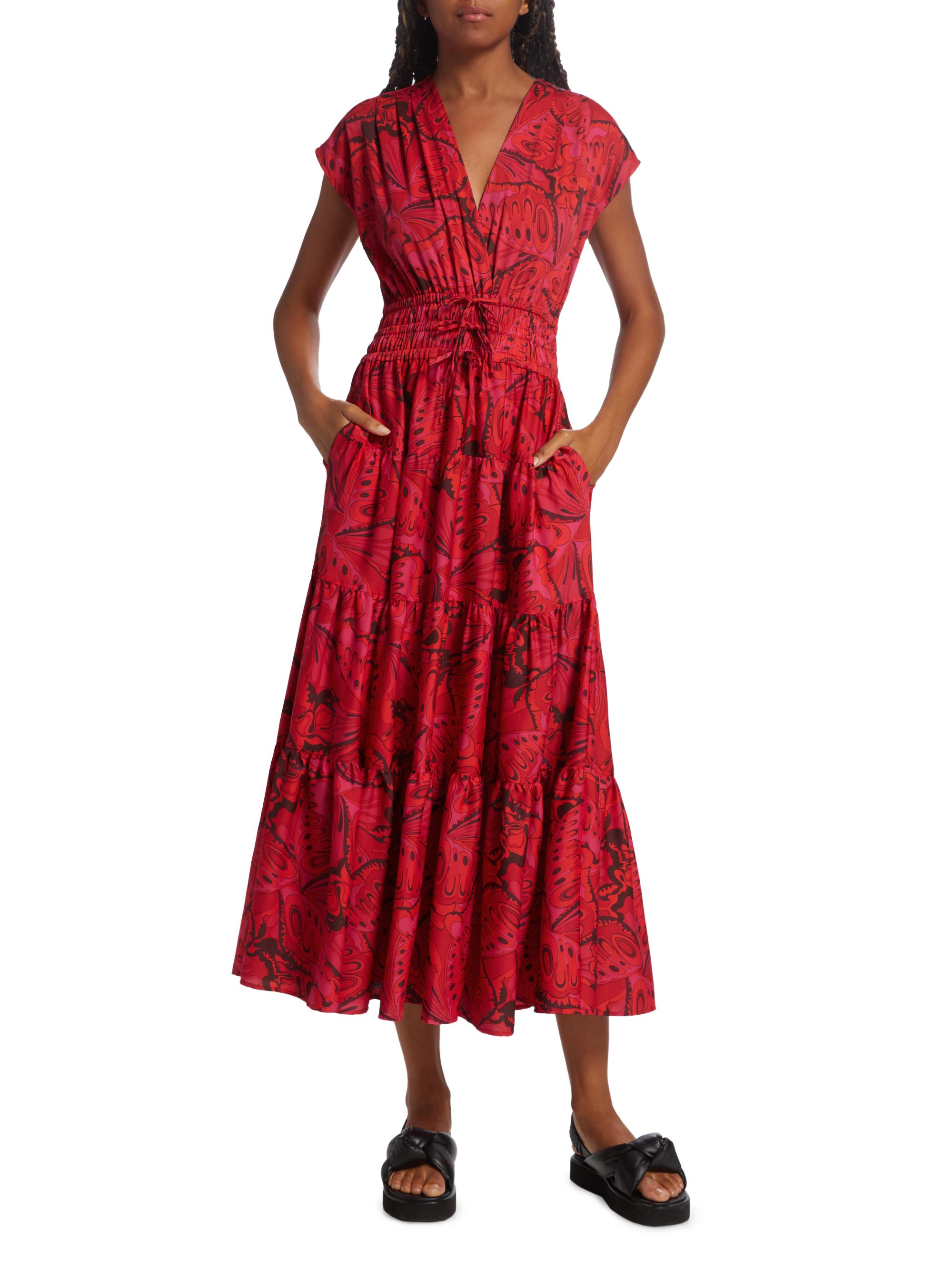 Derek Lam 10 Crosby Women's Fatima A-Line Midi-Dress - Red Multi | Thumbnail 2