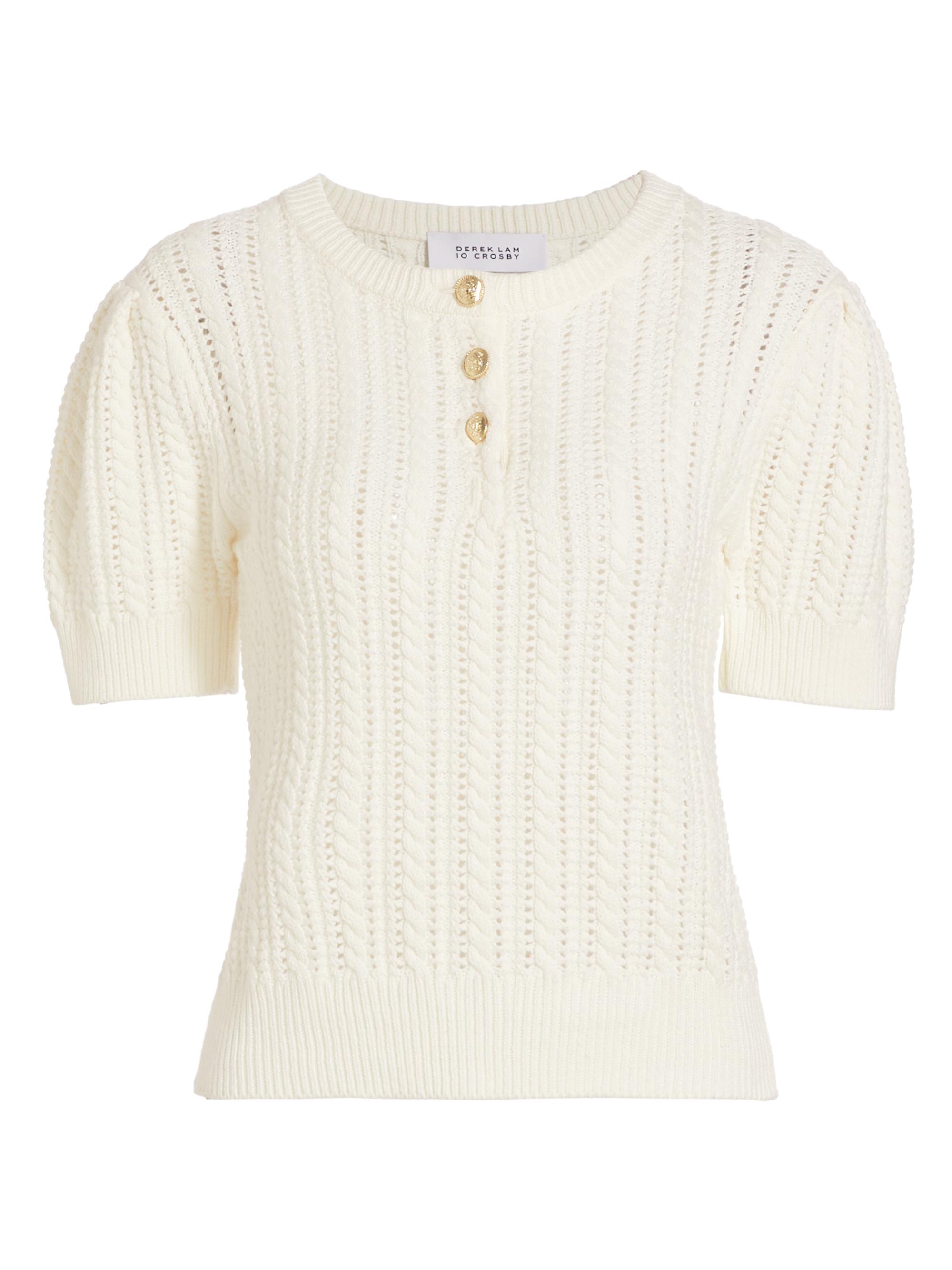 Derek Lam 10 Crosby Women's Shea Mixed-Stitch Puff-Sleeve Sweater -
