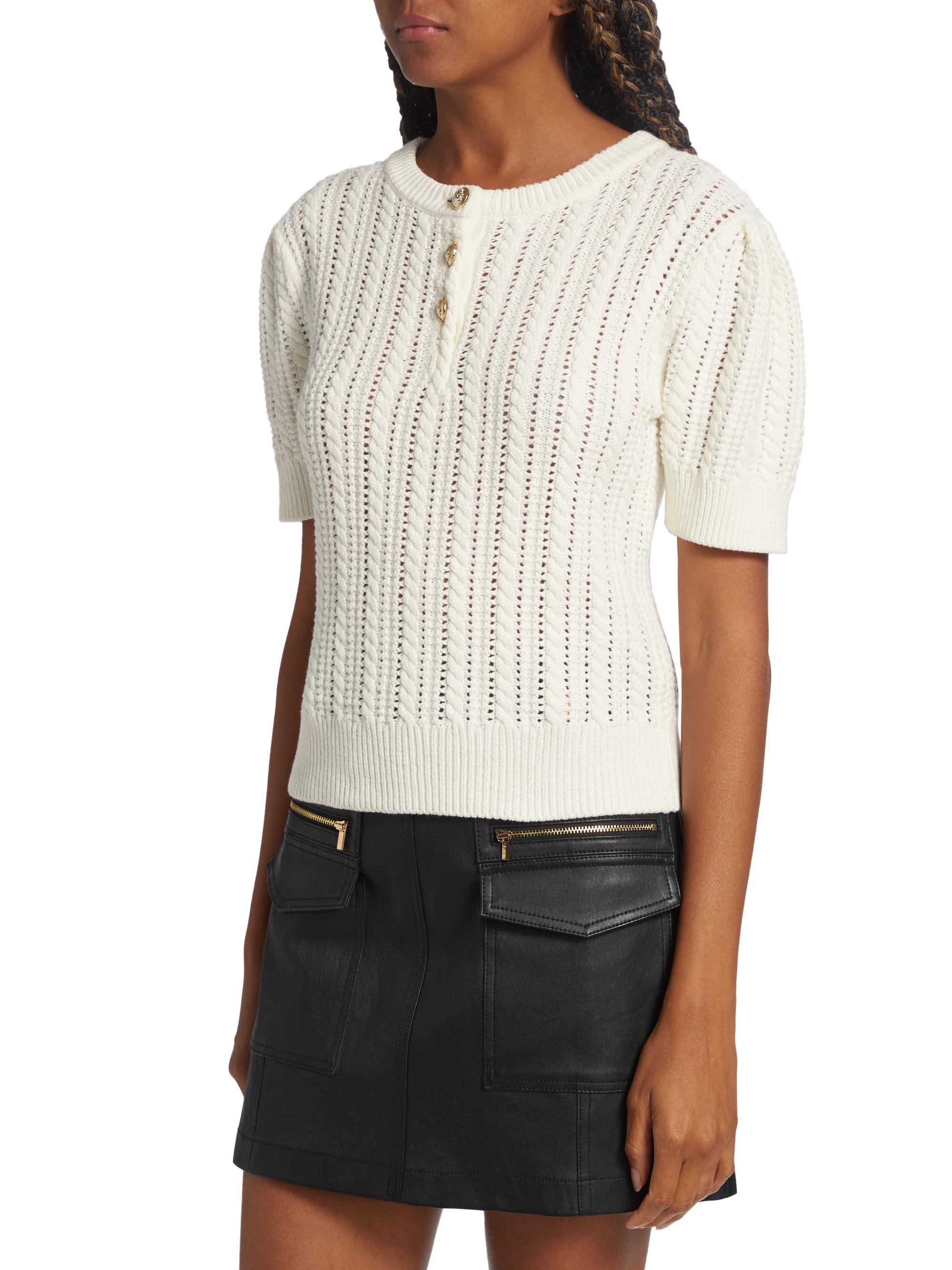 Derek Lam 10 Crosby Women's Shea Mixed-Stitch Puff-Sleeve Sweater - | Thumbnail 4