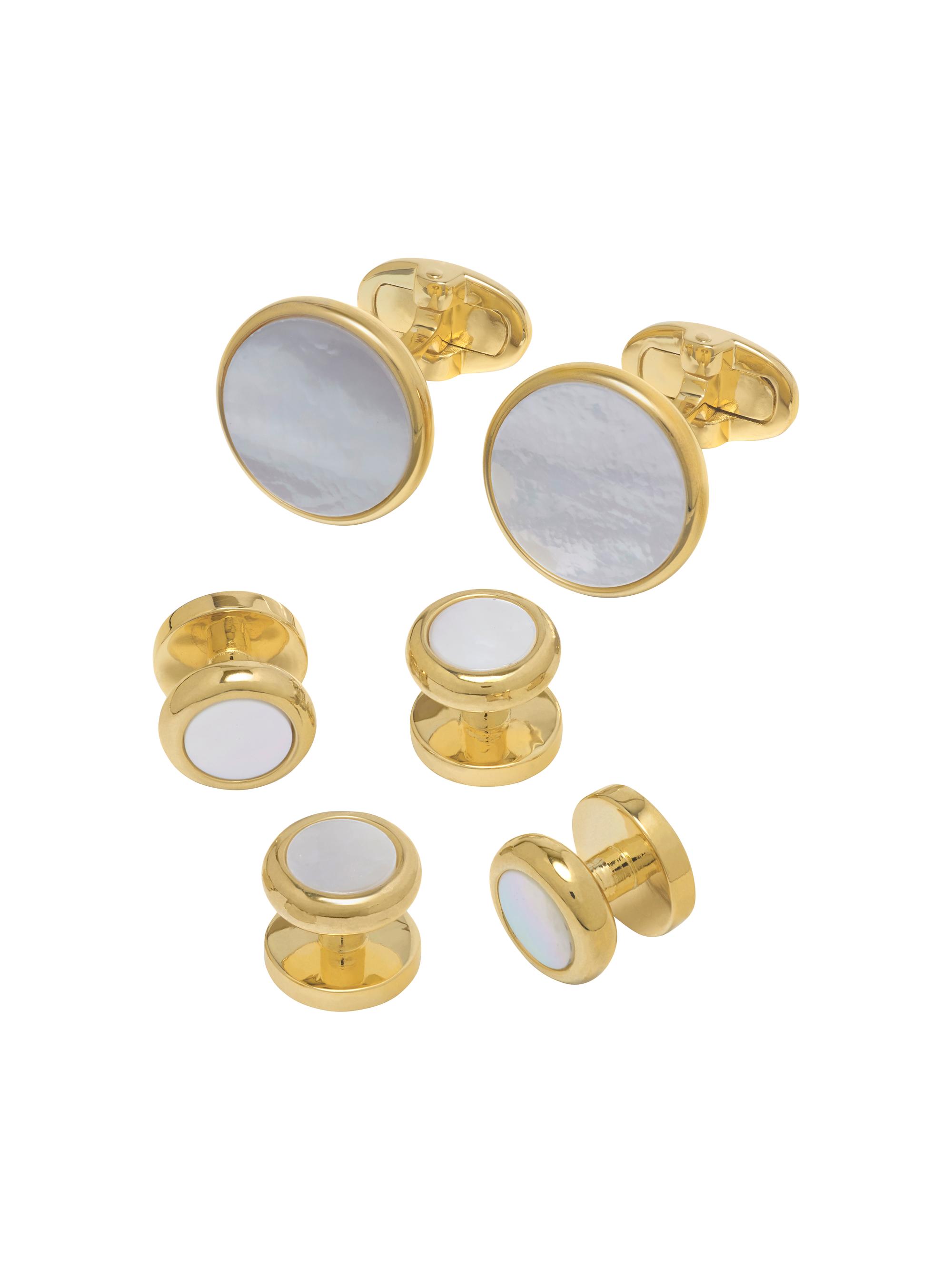 Jan Leslie Men's Sterling Silver & Onyx Cufflinks Set - Mother Of Pearl Gold