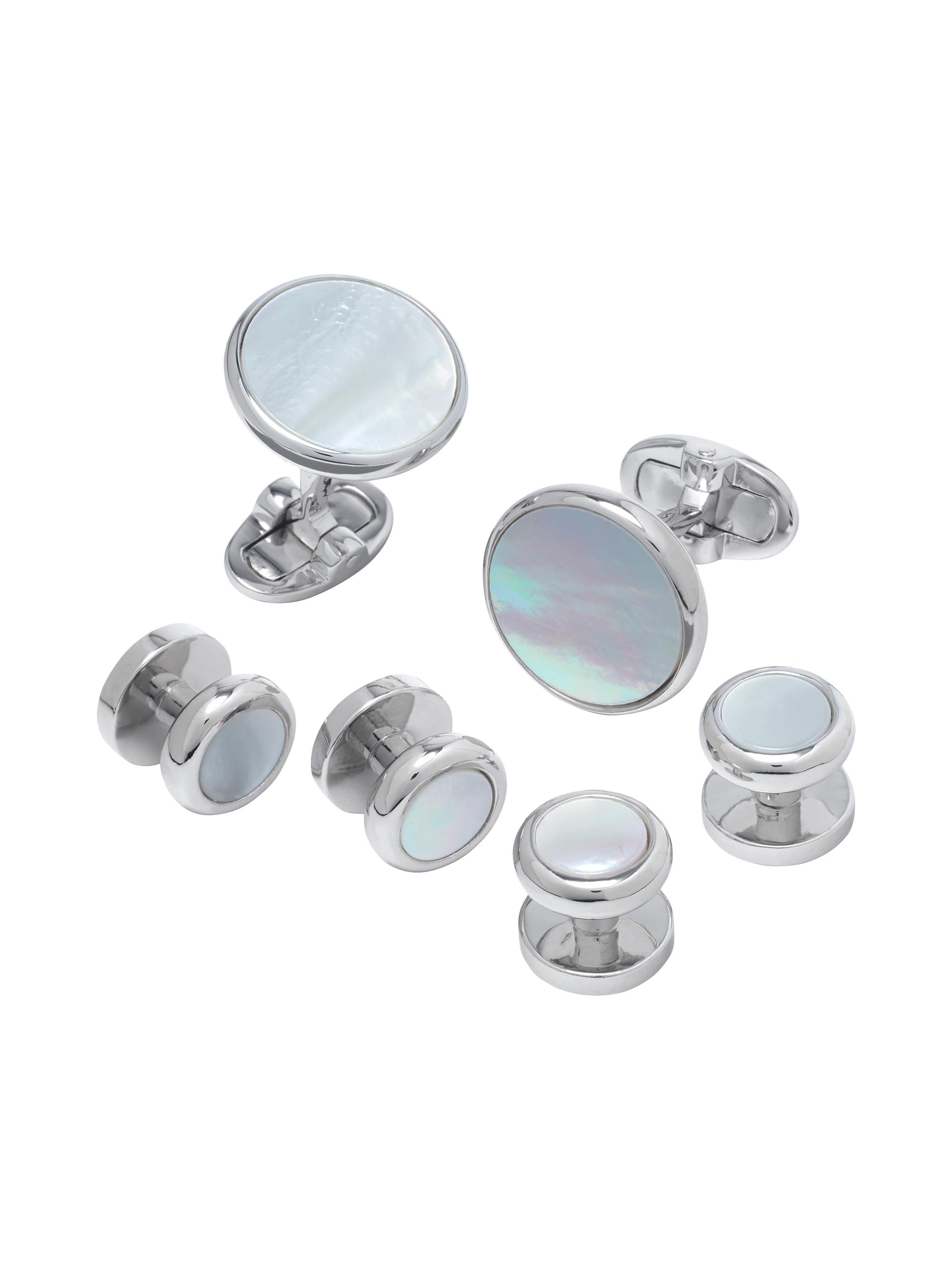 Jan Leslie Men's Sterling Silver & Onyx Cufflinks Set - Mother Of Pearl Silver