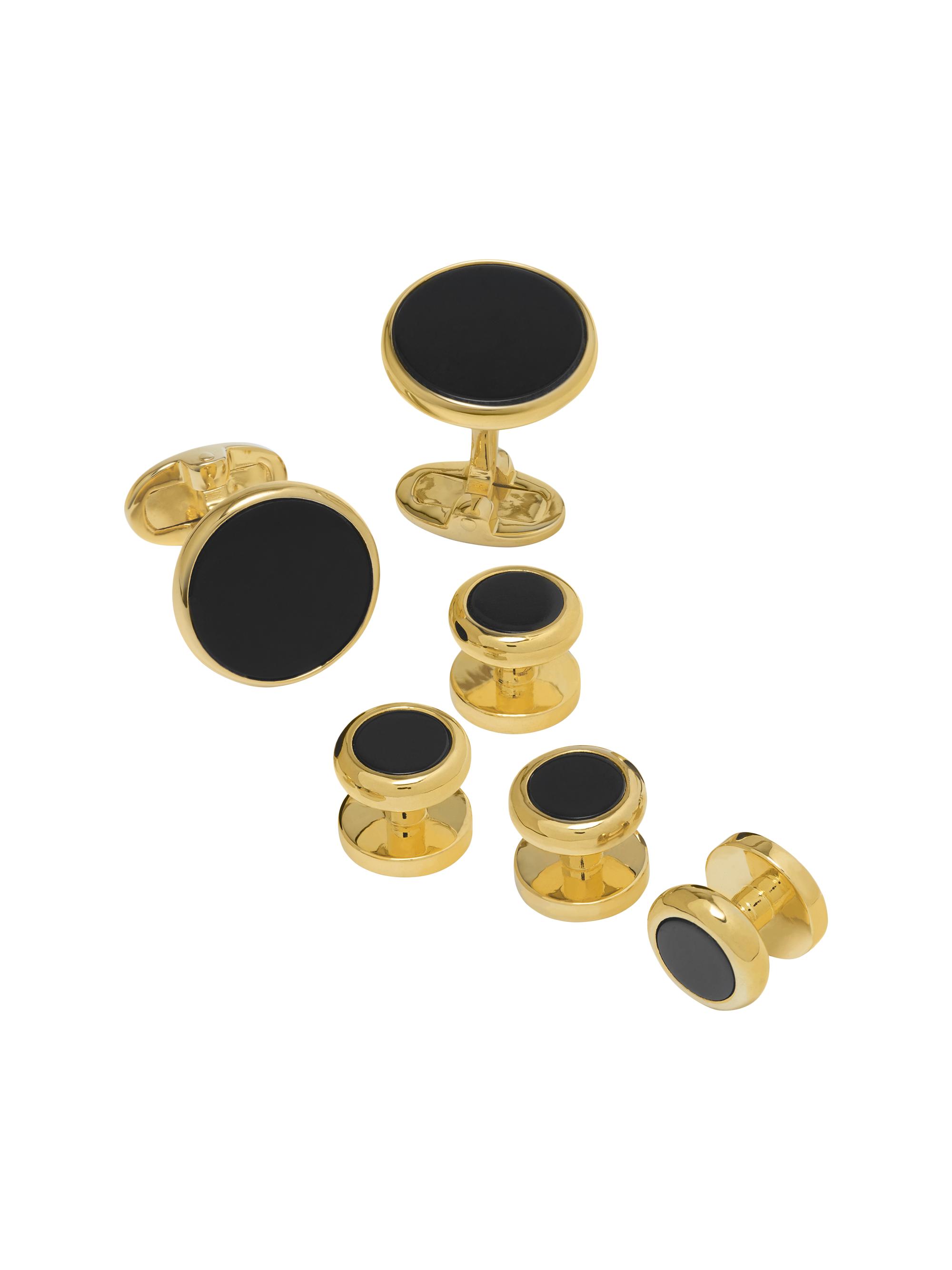 Jan Leslie Men's Sterling Silver & Onyx Cufflinks Set - Onyx Gold