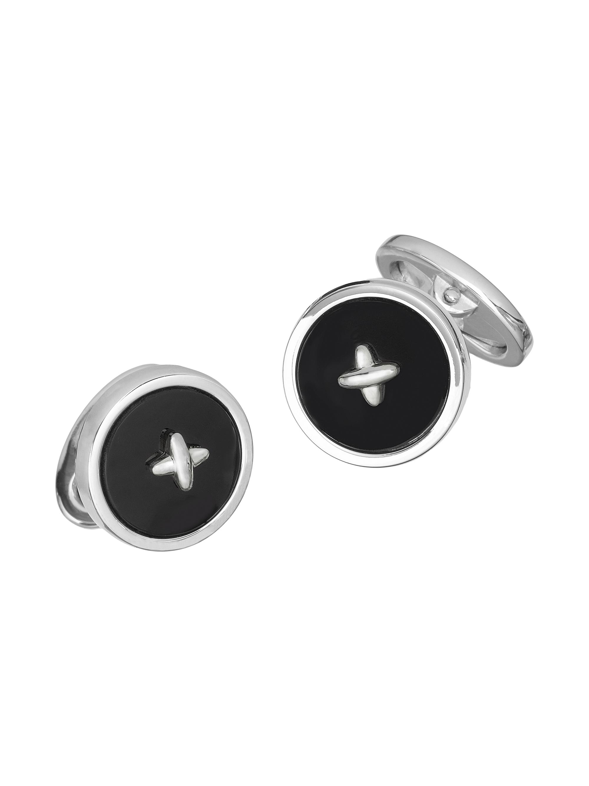 Jan Leslie Men's Sterling Silver Black Onyx Button Cufflinks - Black
