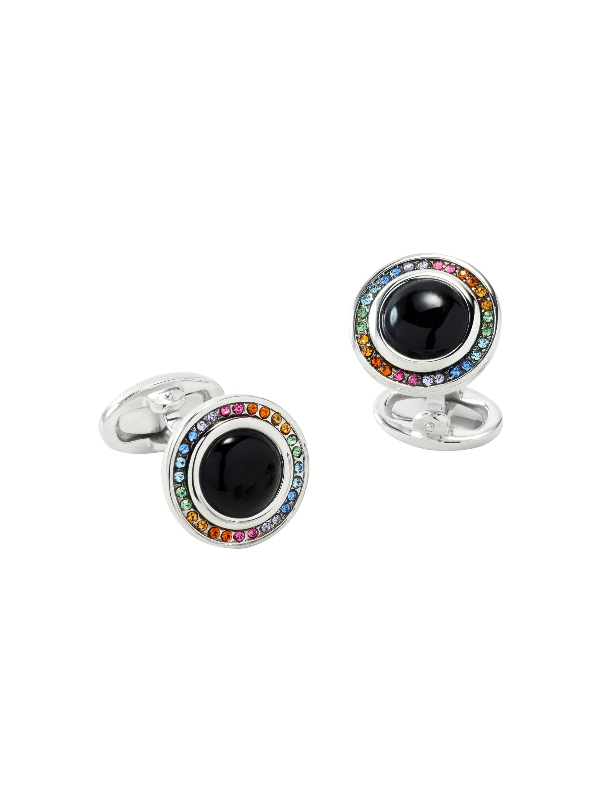 Jan Leslie Men's Sterling Silver, Onyx & Rainbow Crystal Cufflinks - Black Multi